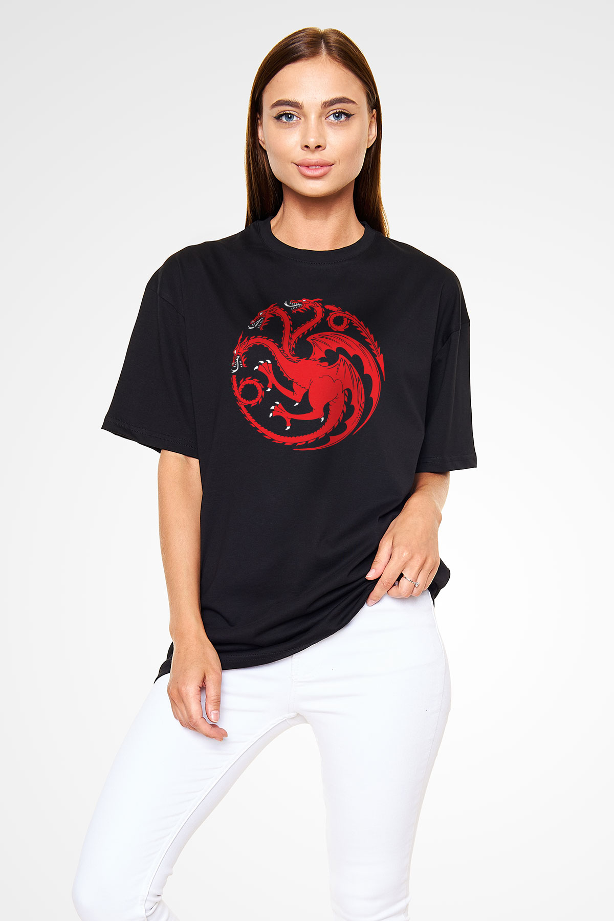 Game of Thrones Siyah Unisex Oversize Tişört T-Shirt