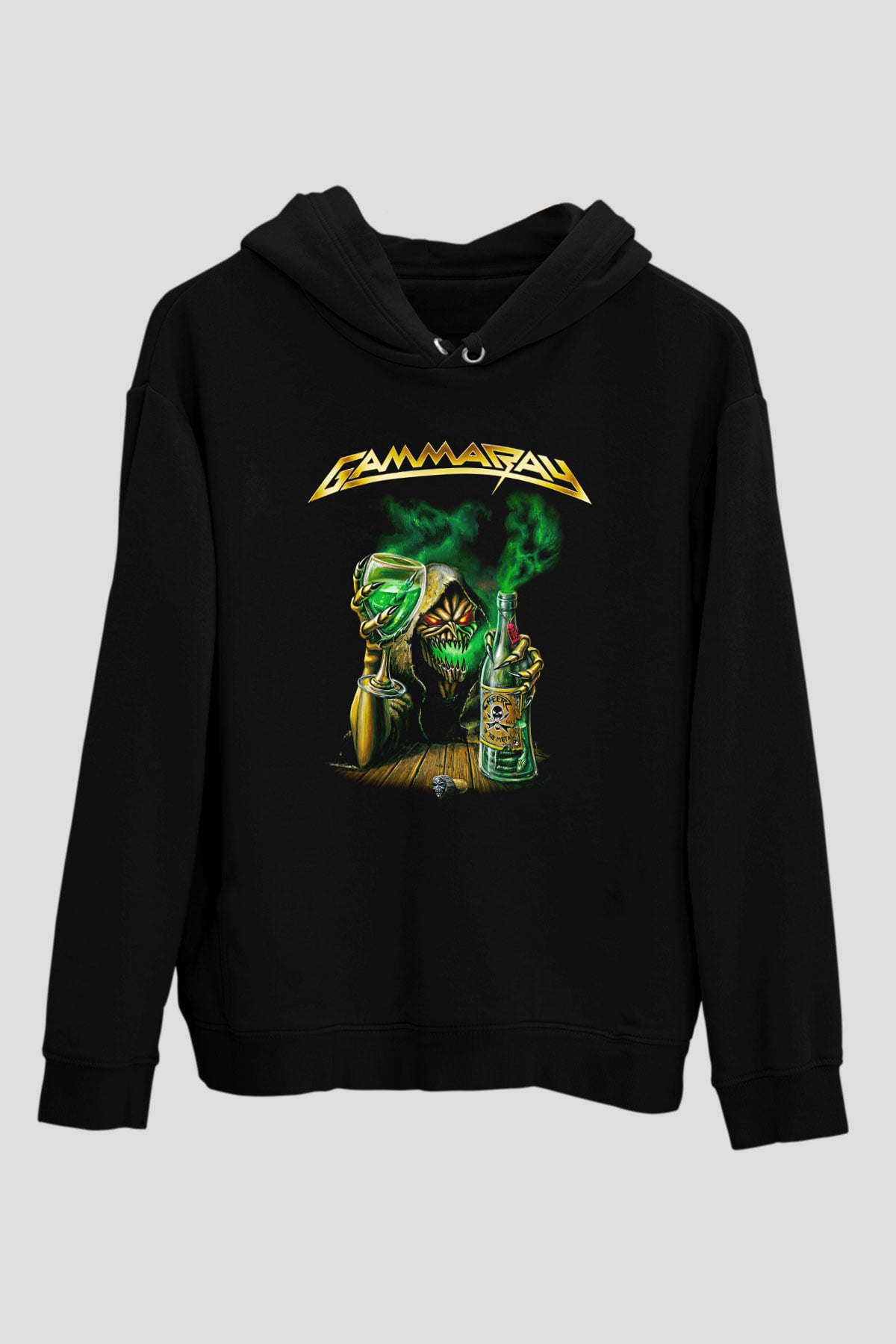 Gammaray Baskılı Unisex Siyah Kapüşonlu Sweatshirt