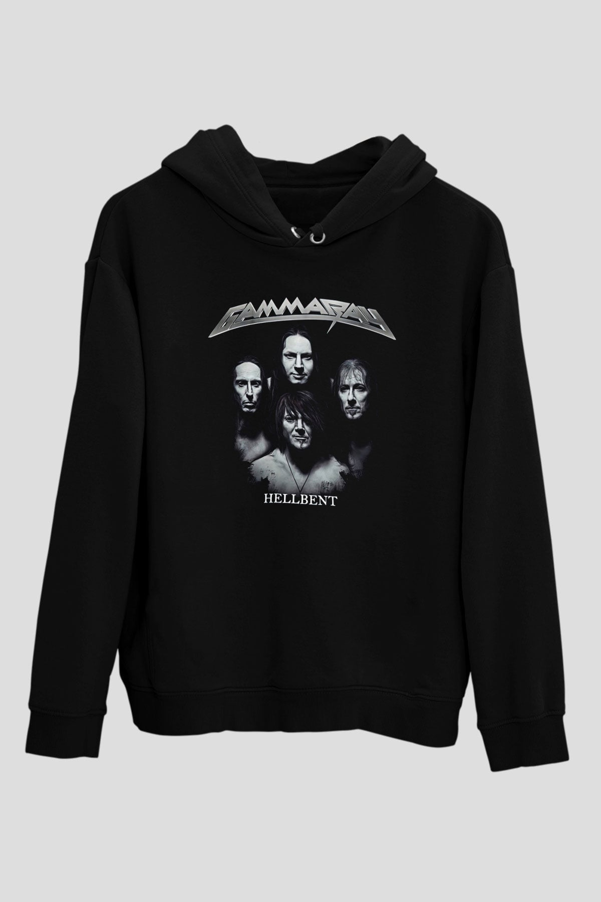 Gammaray Baskılı Unisex Siyah Kapüşonlu Sweatshirt