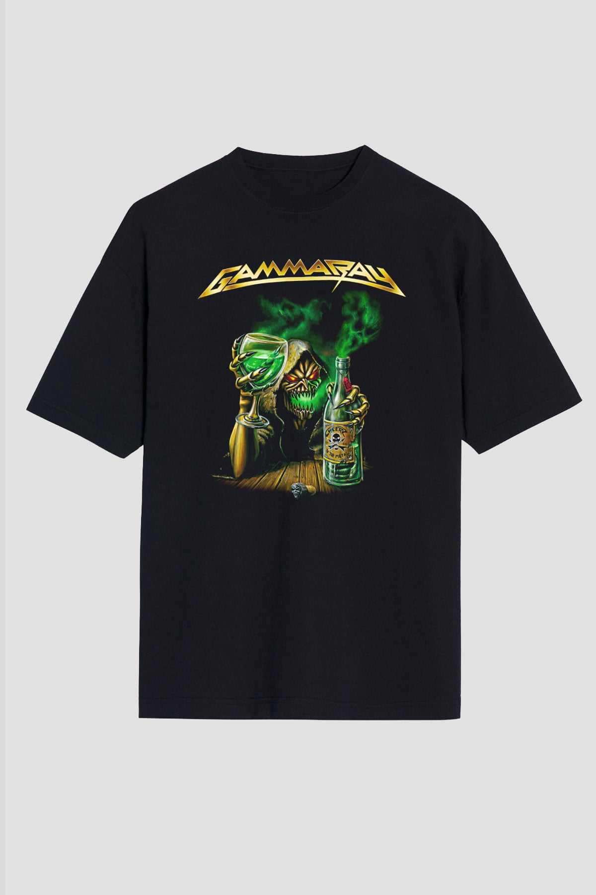 Gammaray Baskılı Unisex Siyah Oversize Tişört - Tshirt
