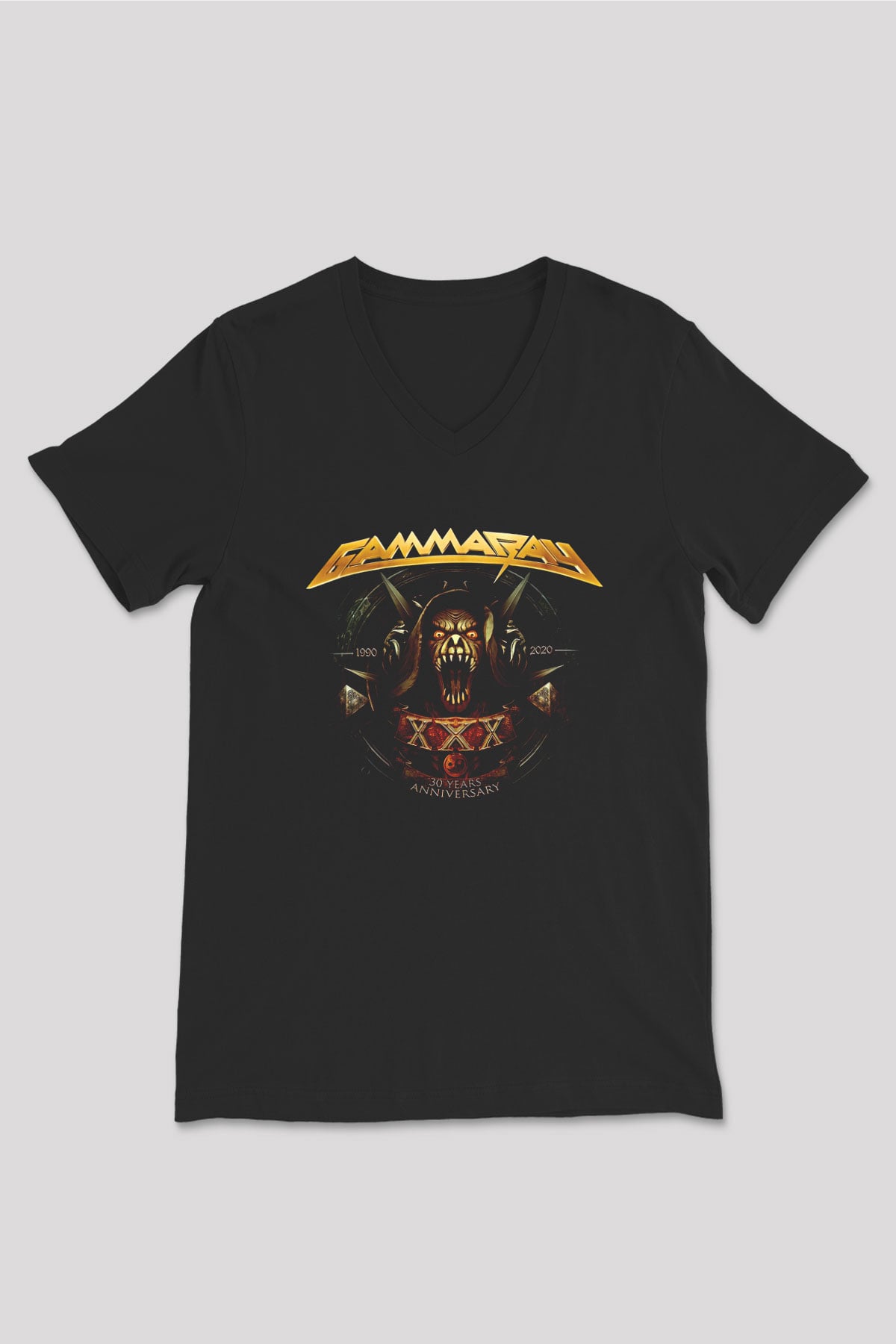 Gammaray Baskılı Unisex Siyah V Yaka Tişört - Tshirt