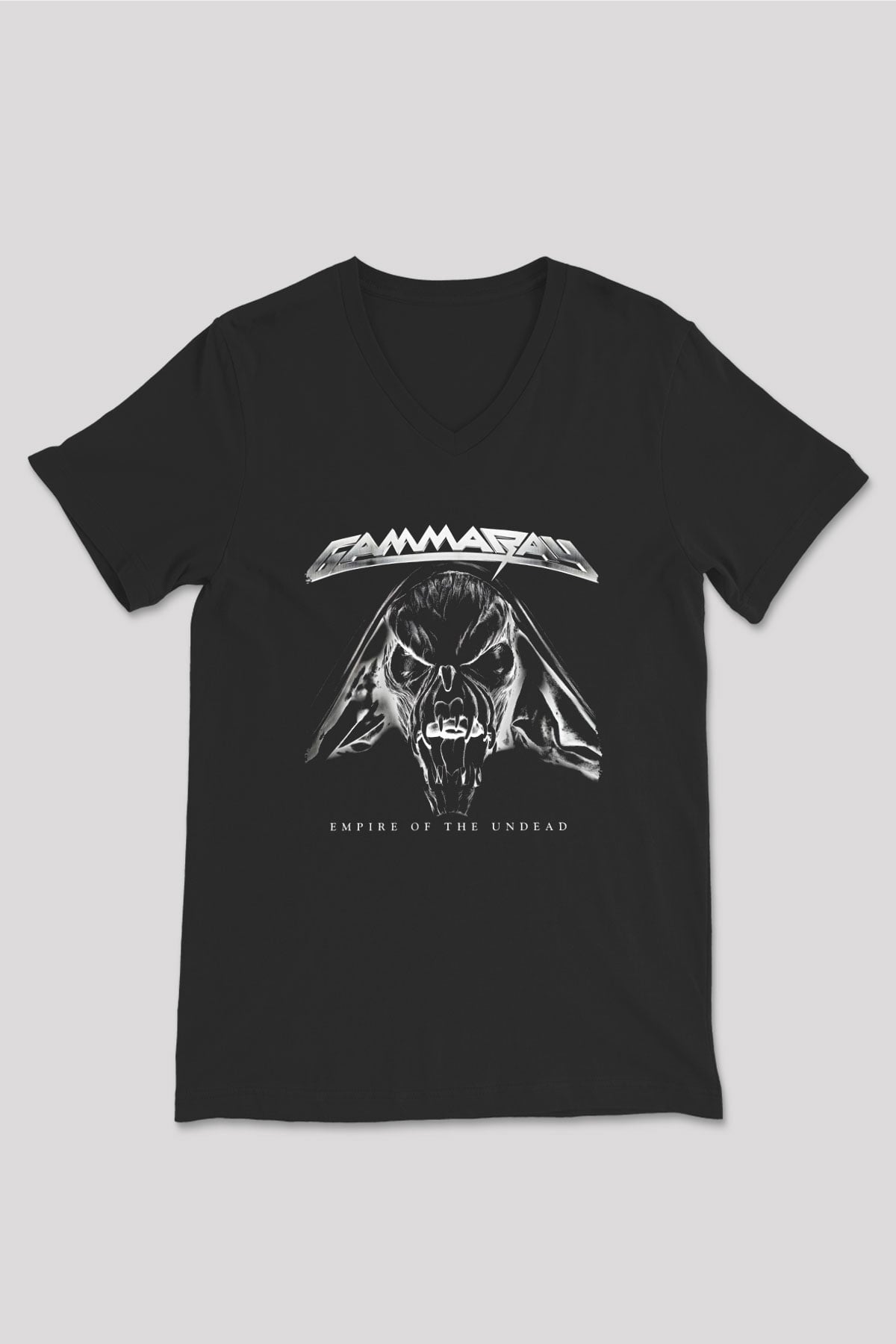 Gammaray Baskılı Unisex Siyah V Yaka Tişört - Tshirt