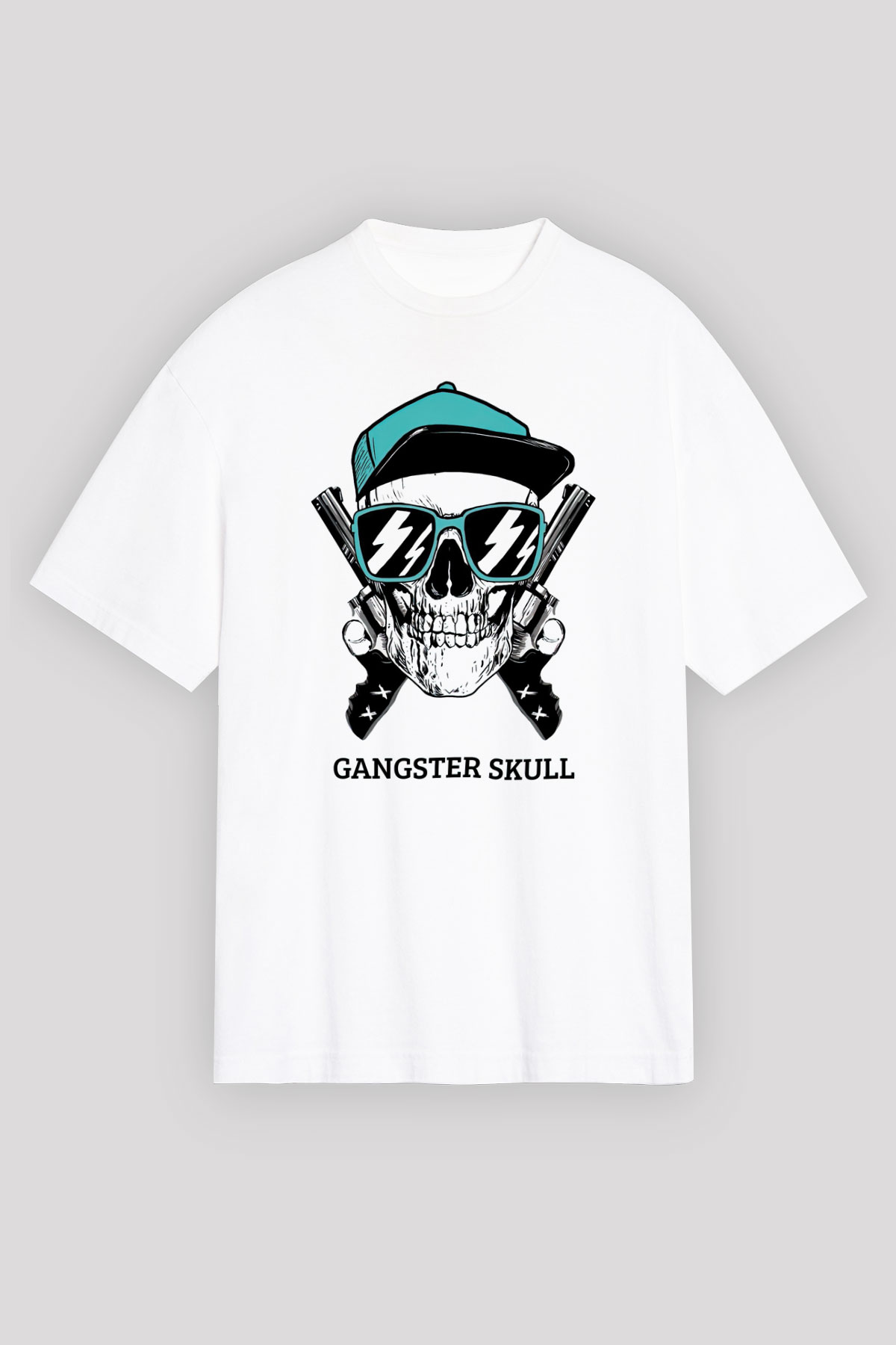 Gangster Kuru Kafa Baskılı Unisex Beyaz Tişört