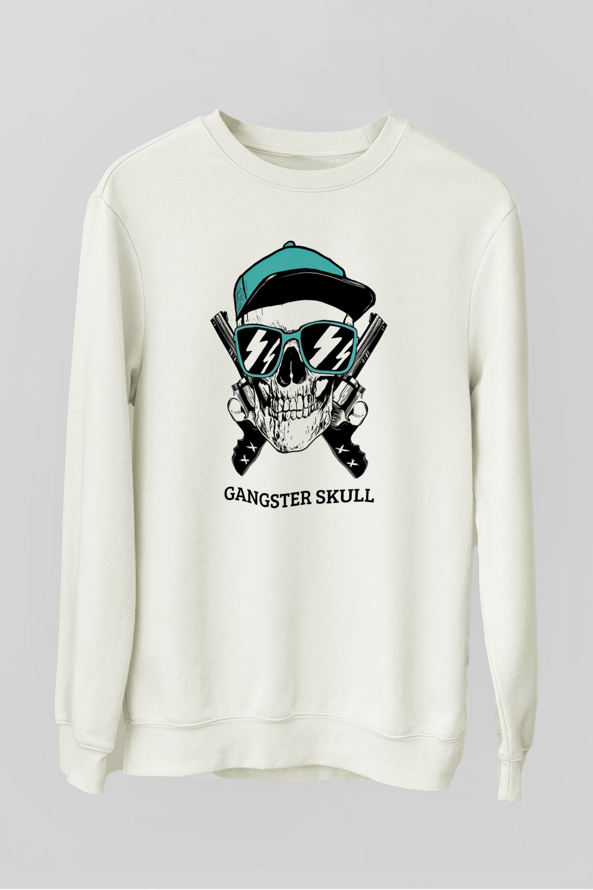 Gangster Kuru Kafa Baskılı Unisex Beyaz  Sweatshirt