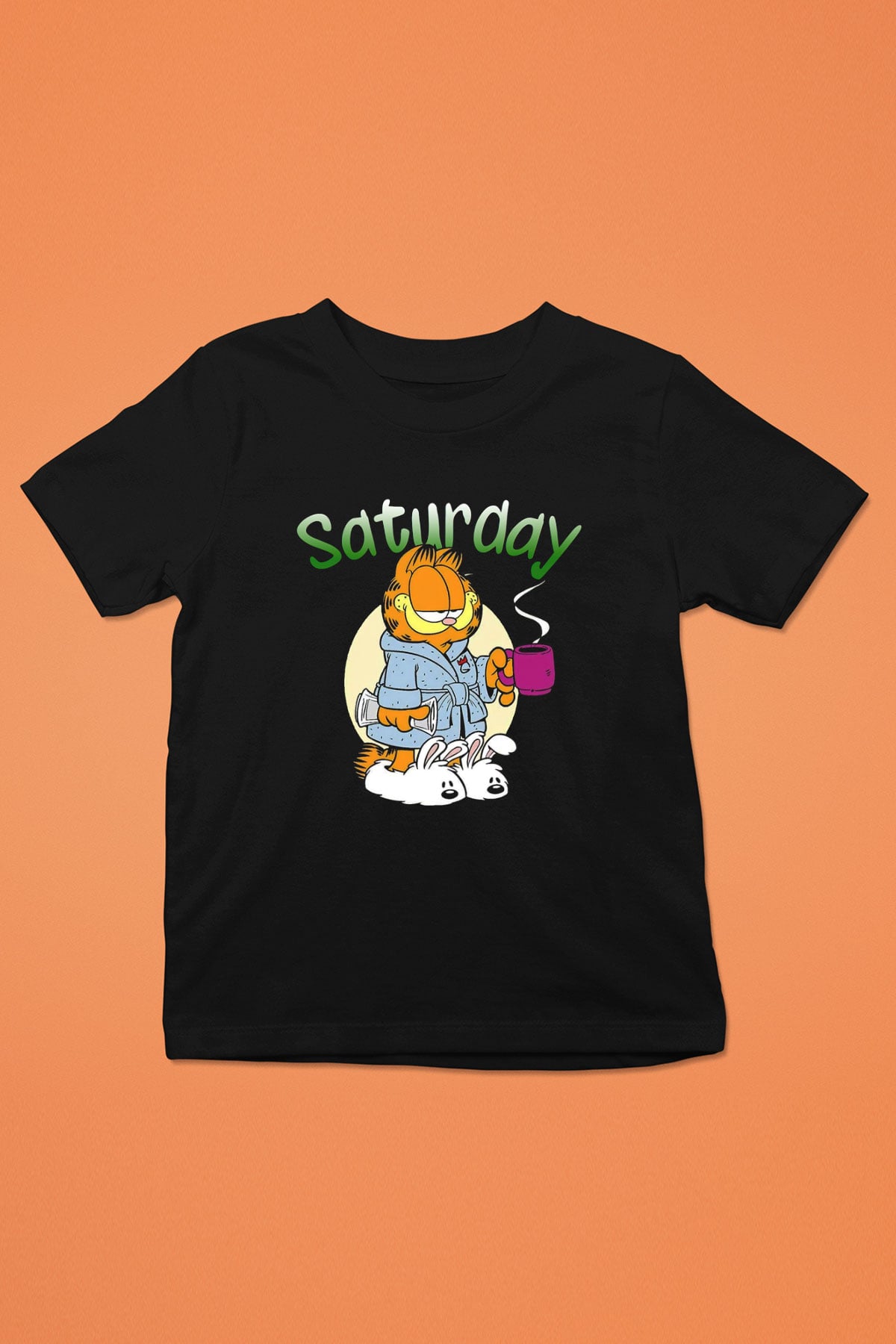 Garfield Baskılı Siyah Unisex Çocuk Tişört