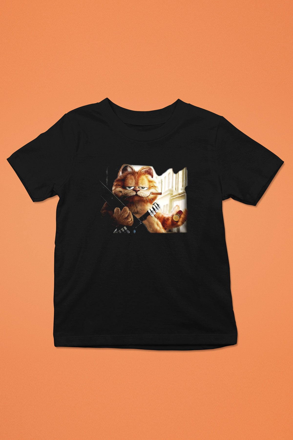 Garfield Baskılı Siyah Unisex Çocuk Tişört