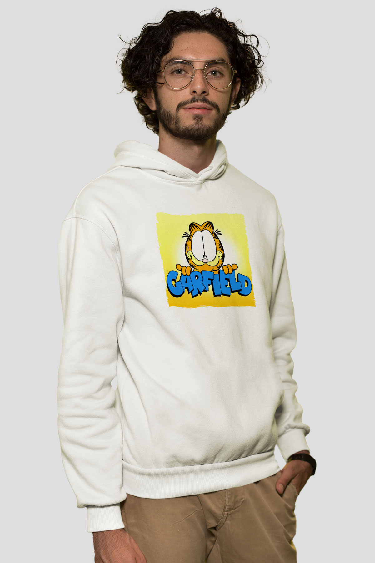 Garfield Beyaz Unisex Hoodie