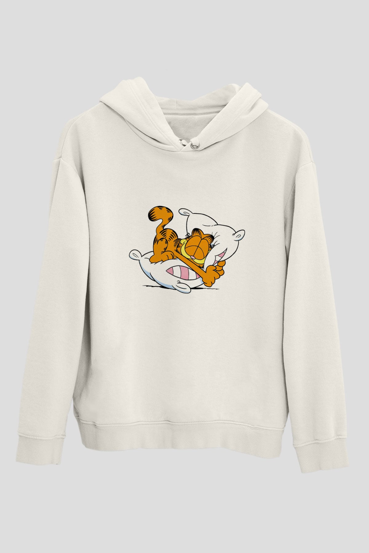 Garfield Beyaz Unisex Kapşonlu Sweatshirt