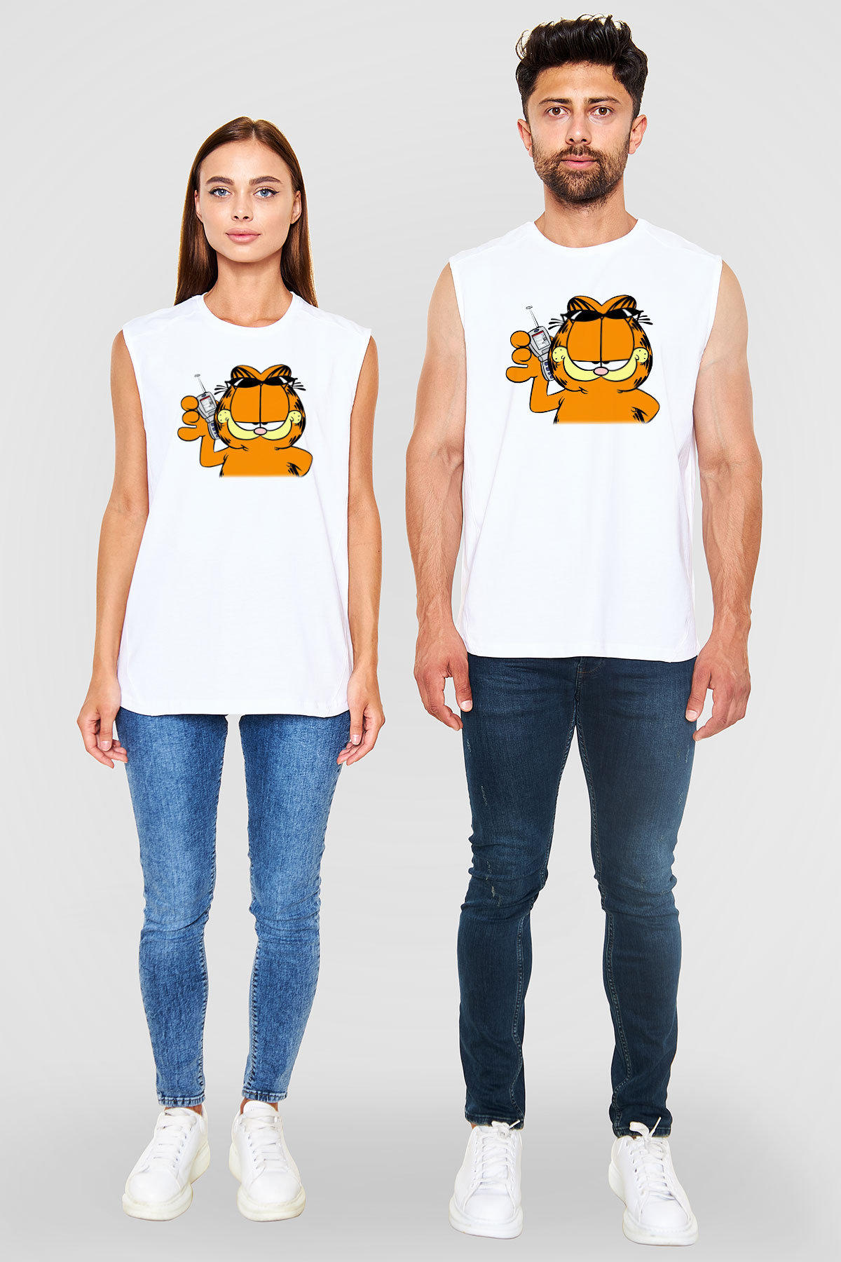 Garfield Beyaz Unisex Kolsuz Tişört