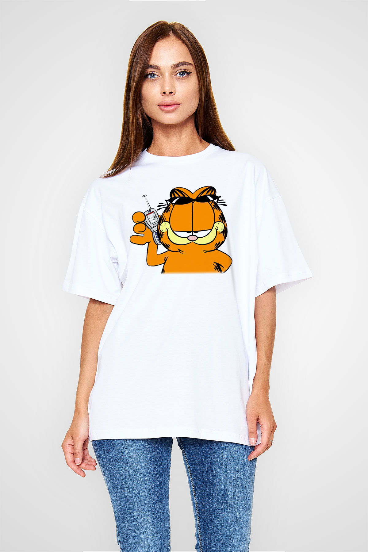 Garfield Beyaz Unisex Oversize Tişört