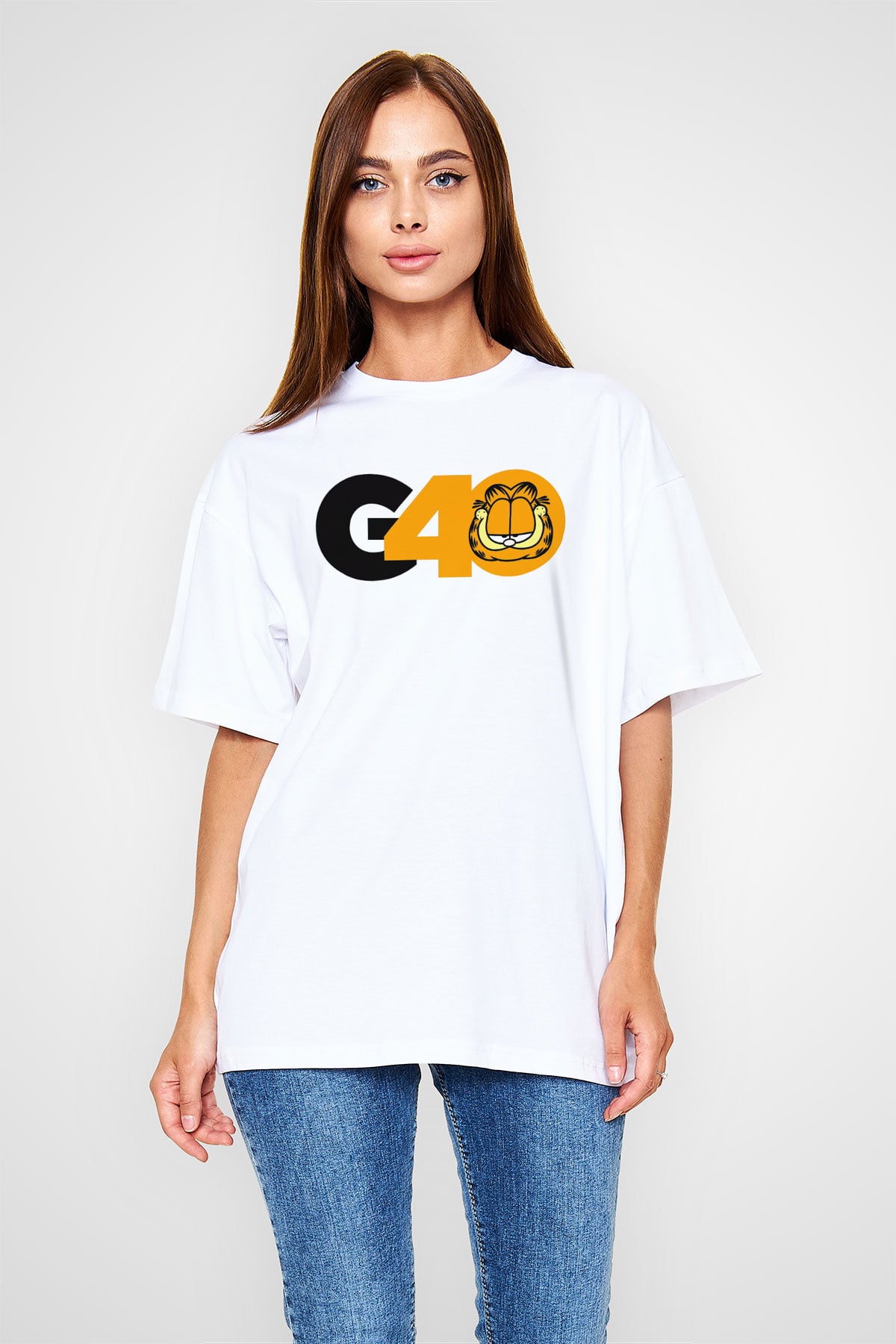 Garfield Beyaz Unisex Oversize Tişört