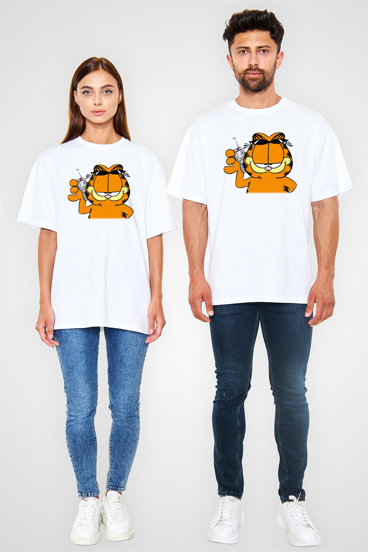 Garfield Beyaz Unisex Oversize Tişört