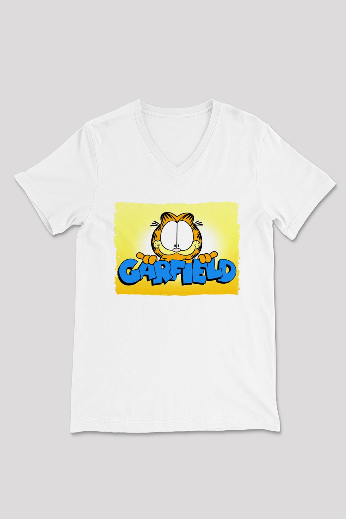 Garfield Beyaz Unisex  V Yaka Tişört