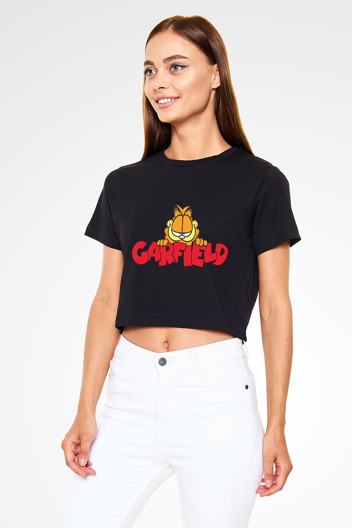 Garfield Siyah Crop Top Tişört