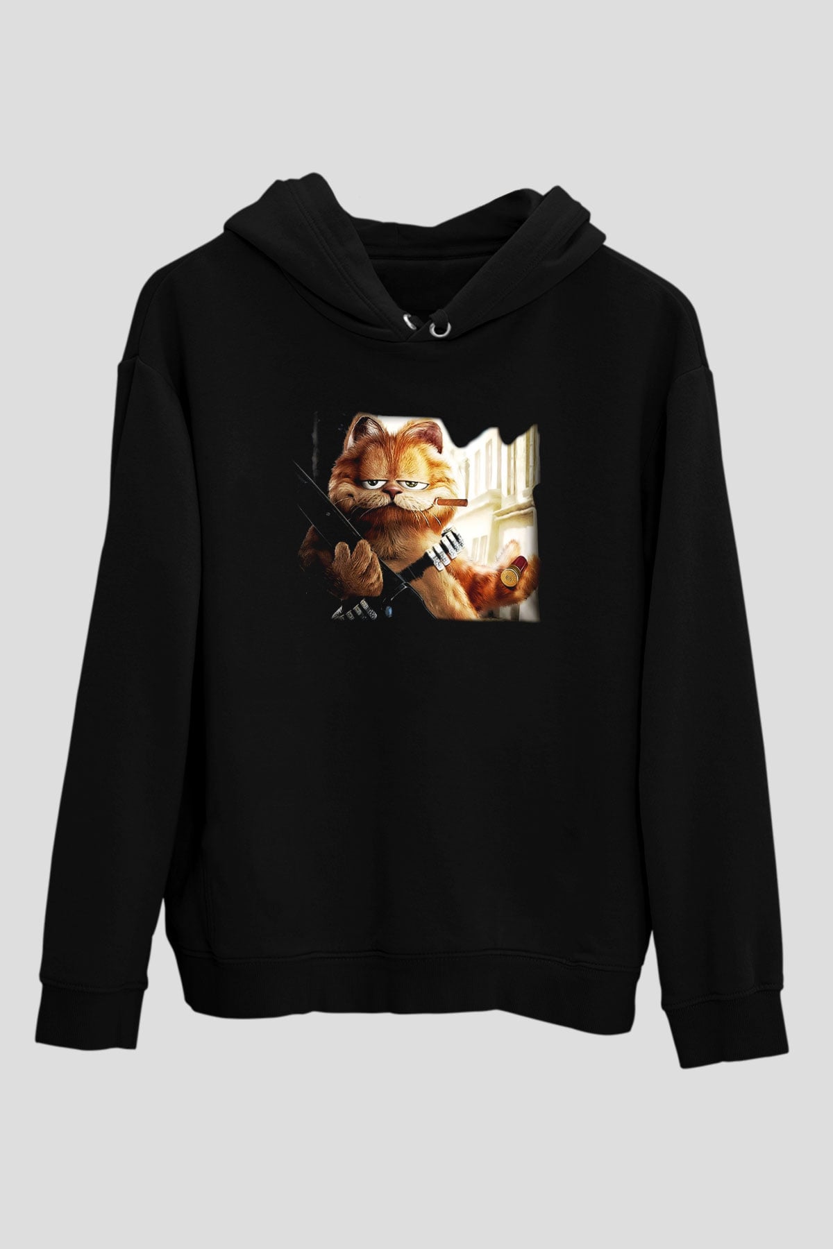 Garfield Siyah Unisex Kapüşonlu Sweatshirt