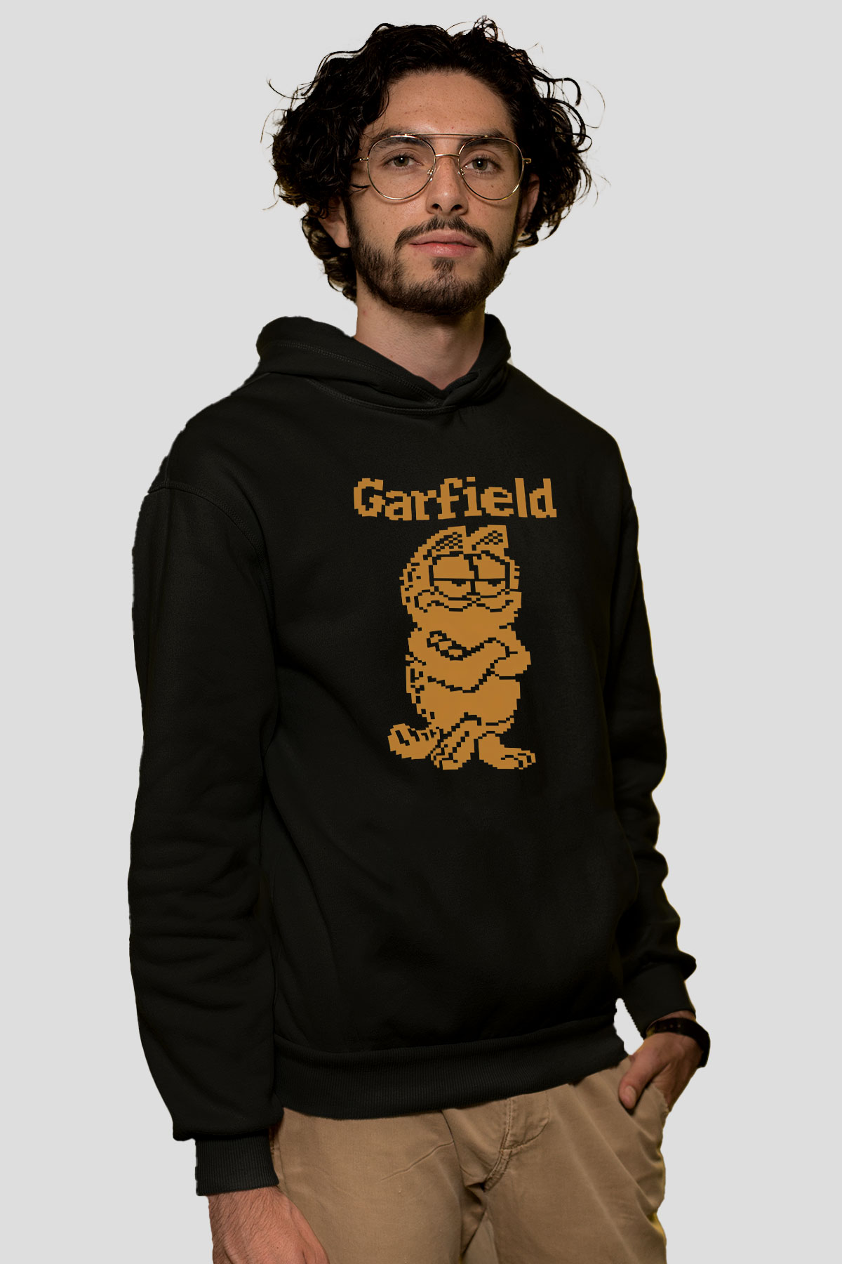 Garfield Siyah Unisex Kapüşonlu Sweatshirt