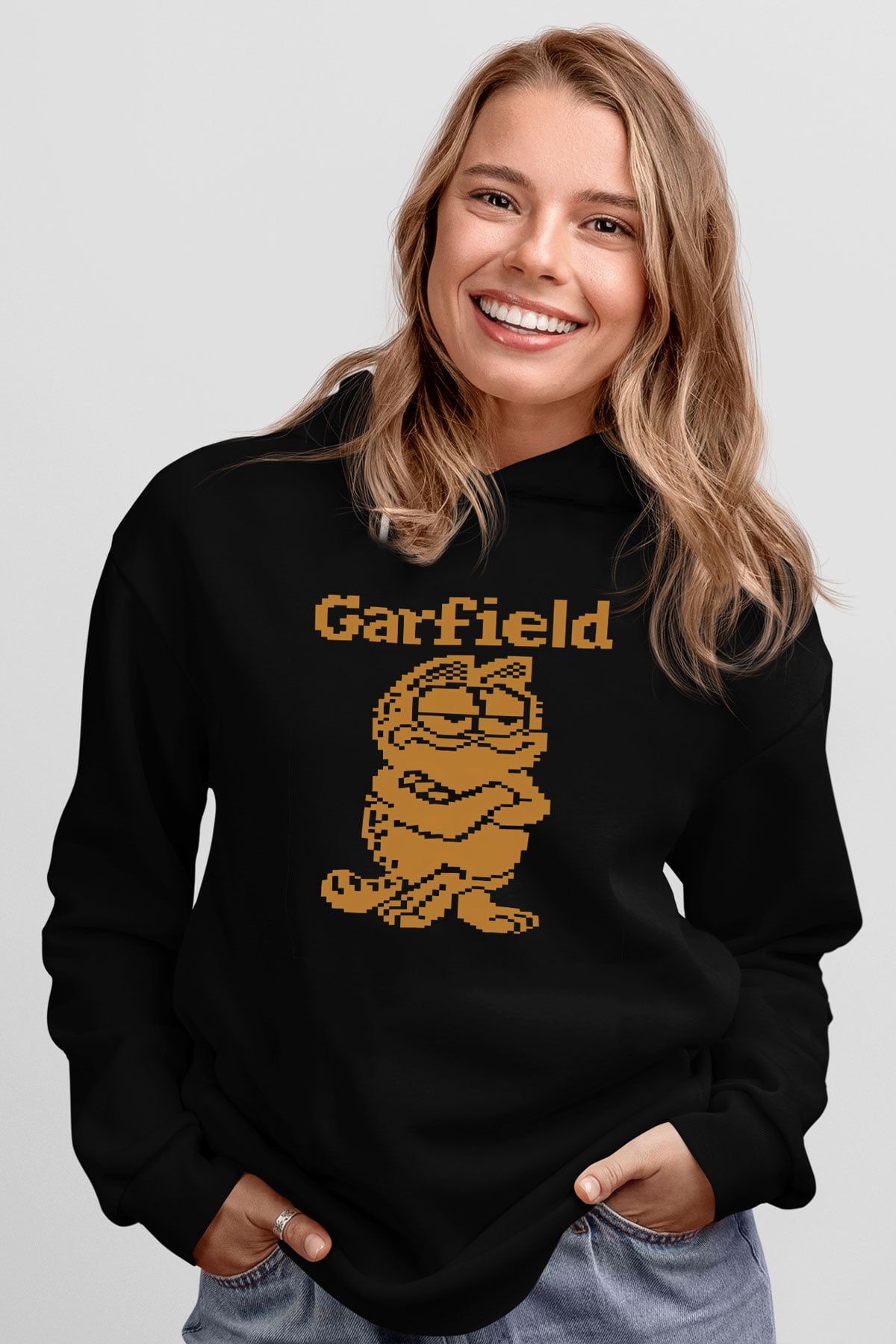 Garfield Siyah Unisex Kapüşonlu Sweatshirt