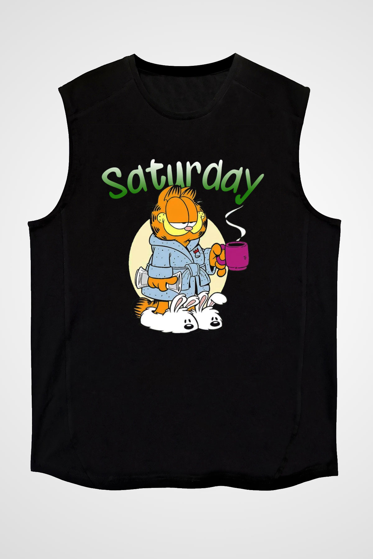 Garfield Siyah Unisex Kolsuz Tişört
