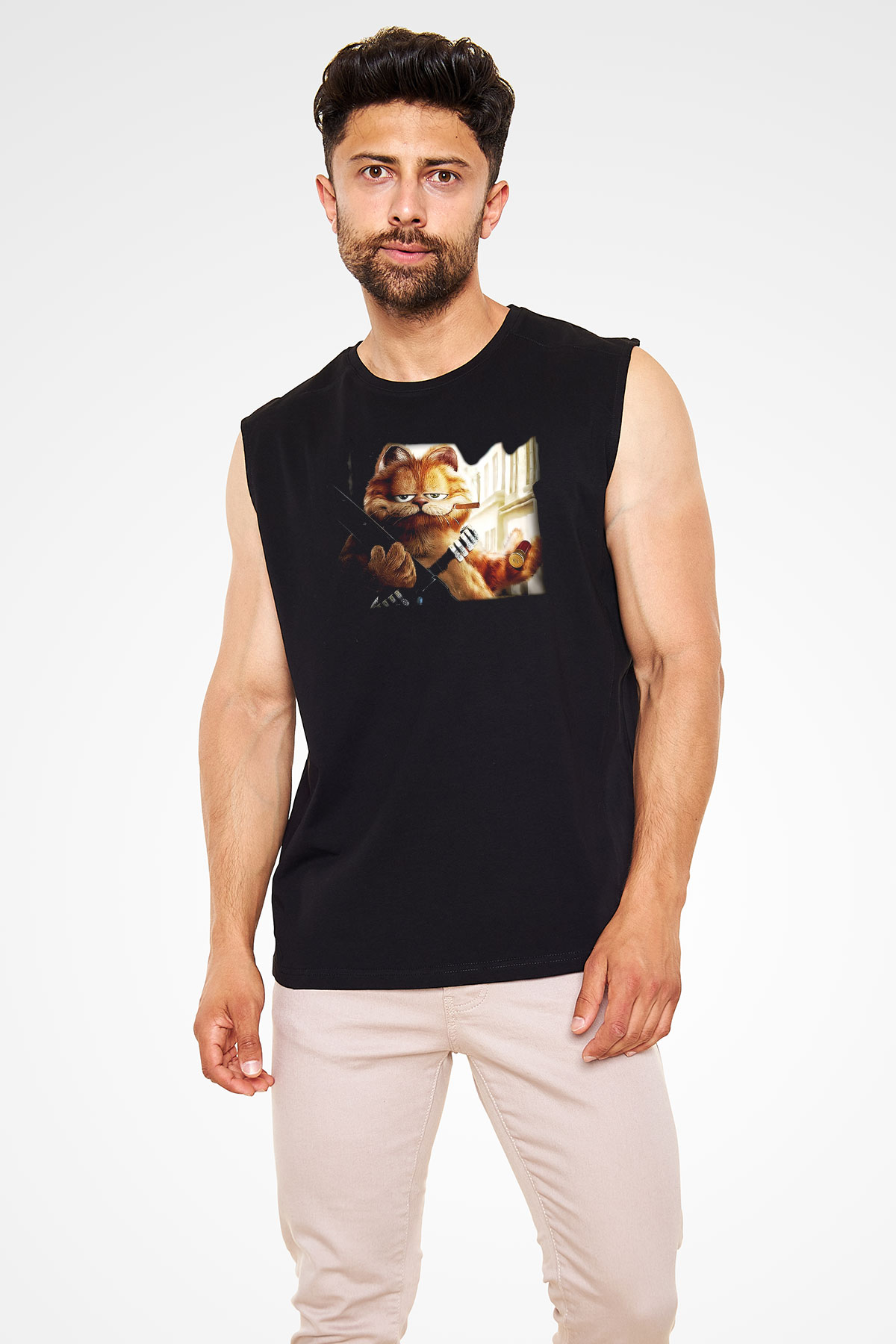 Garfield Siyah Unisex Kolsuz Tişört