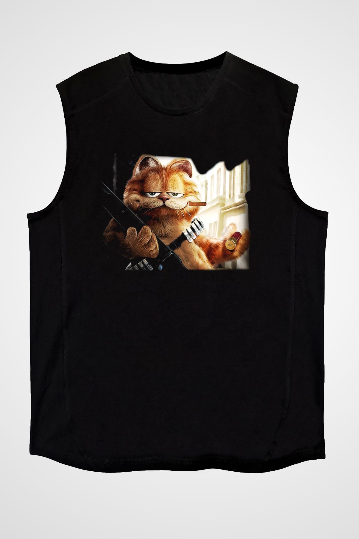 Garfield Siyah Unisex Kolsuz Tişört