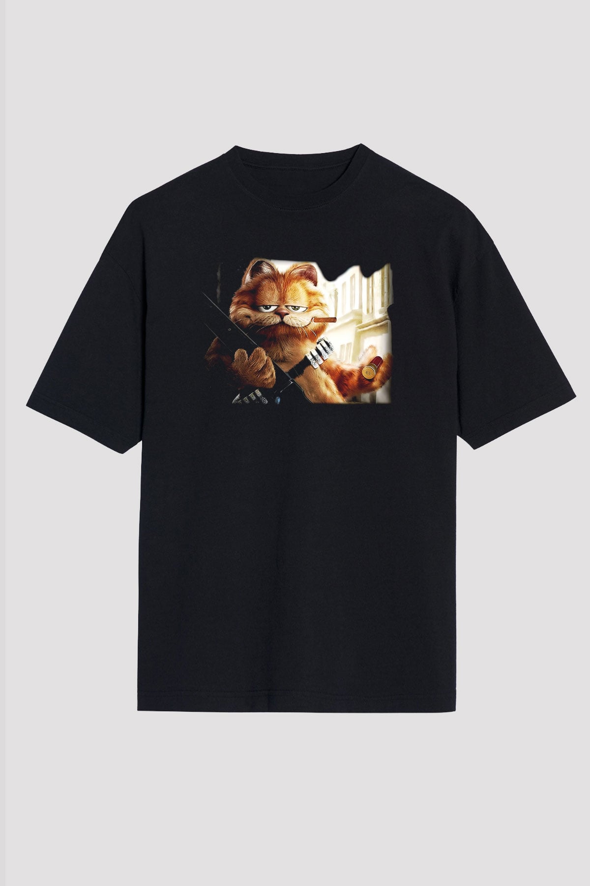 Garfield Siyah Unisex Oversize Tişört