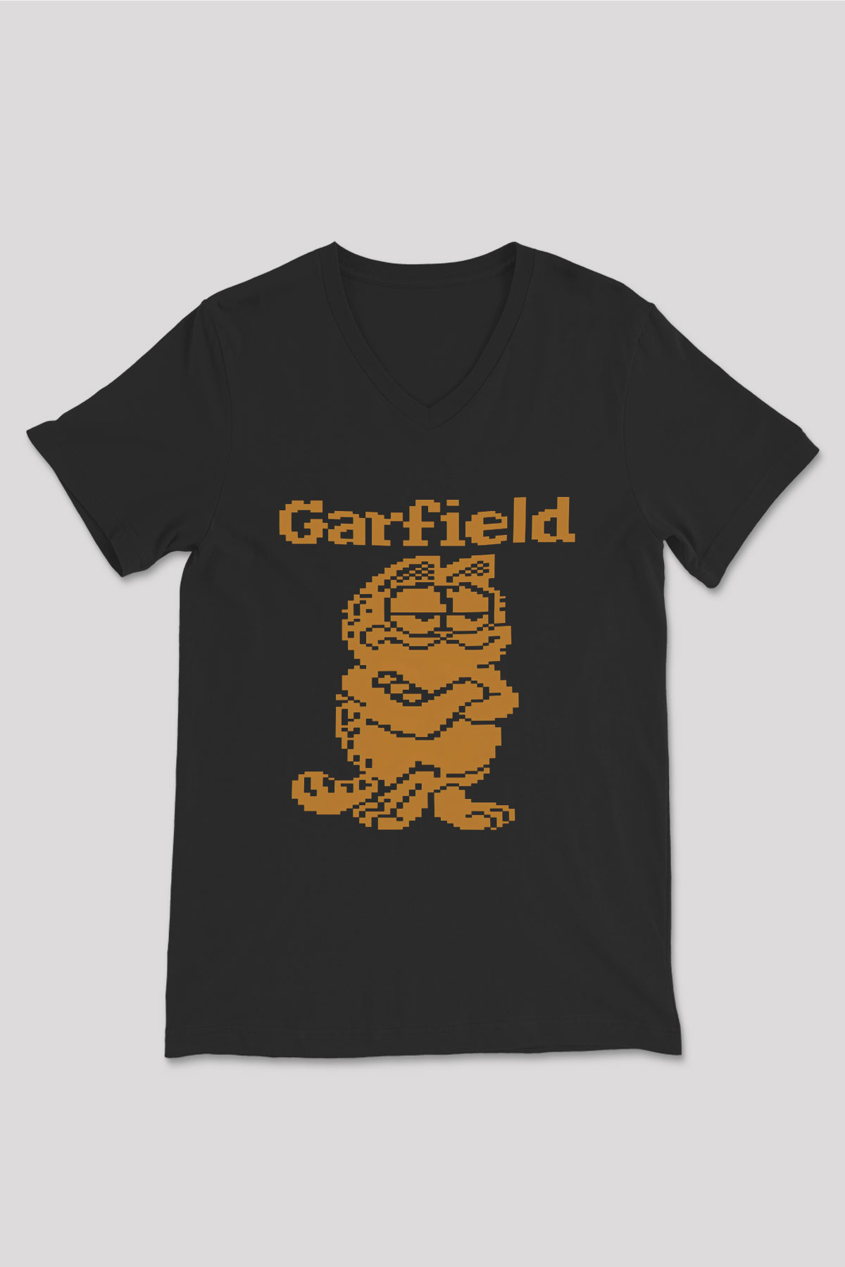 Garfield Siyah Unisex V Yaka Tişört