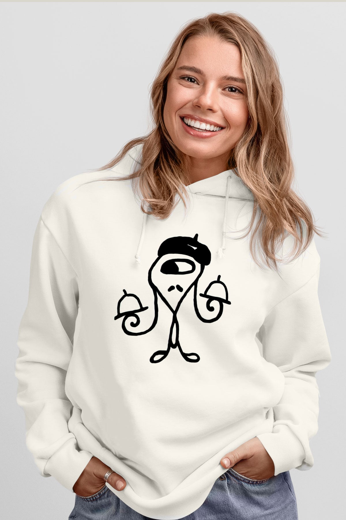 Garson Beyaz Unisex Kapüşonlu Sweatshirt