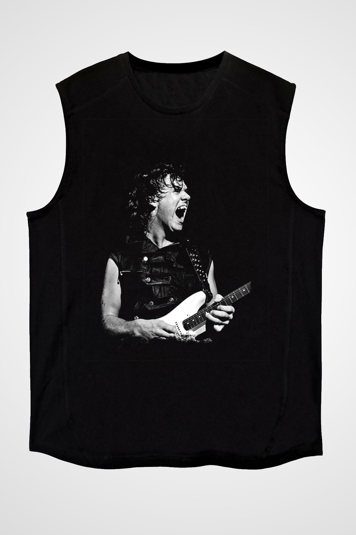 Gary Moore Baskılı Unisex Siyah Kolsuz Tişört