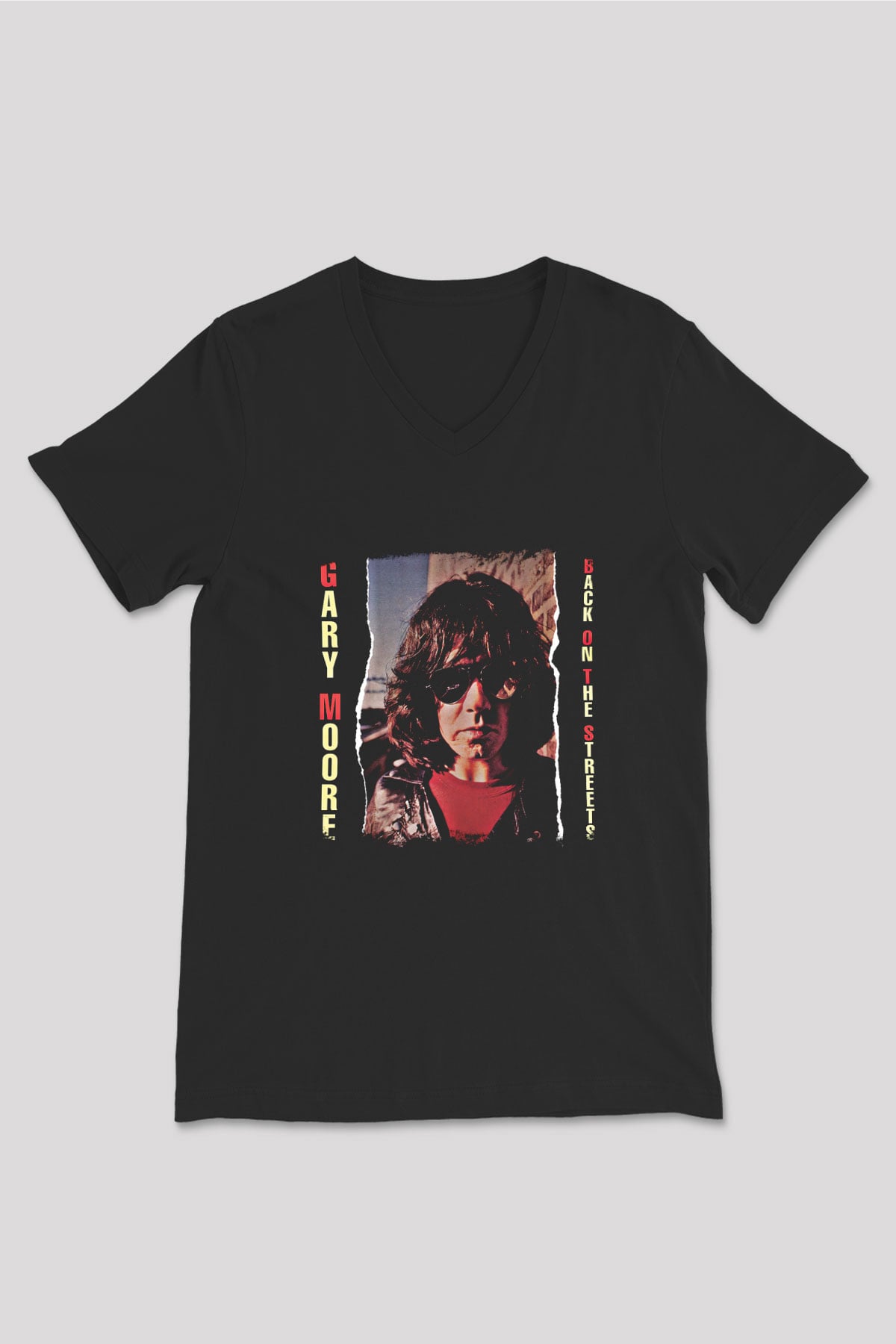 Gary Moore Baskılı Unisex Siyah V Yaka Tişört