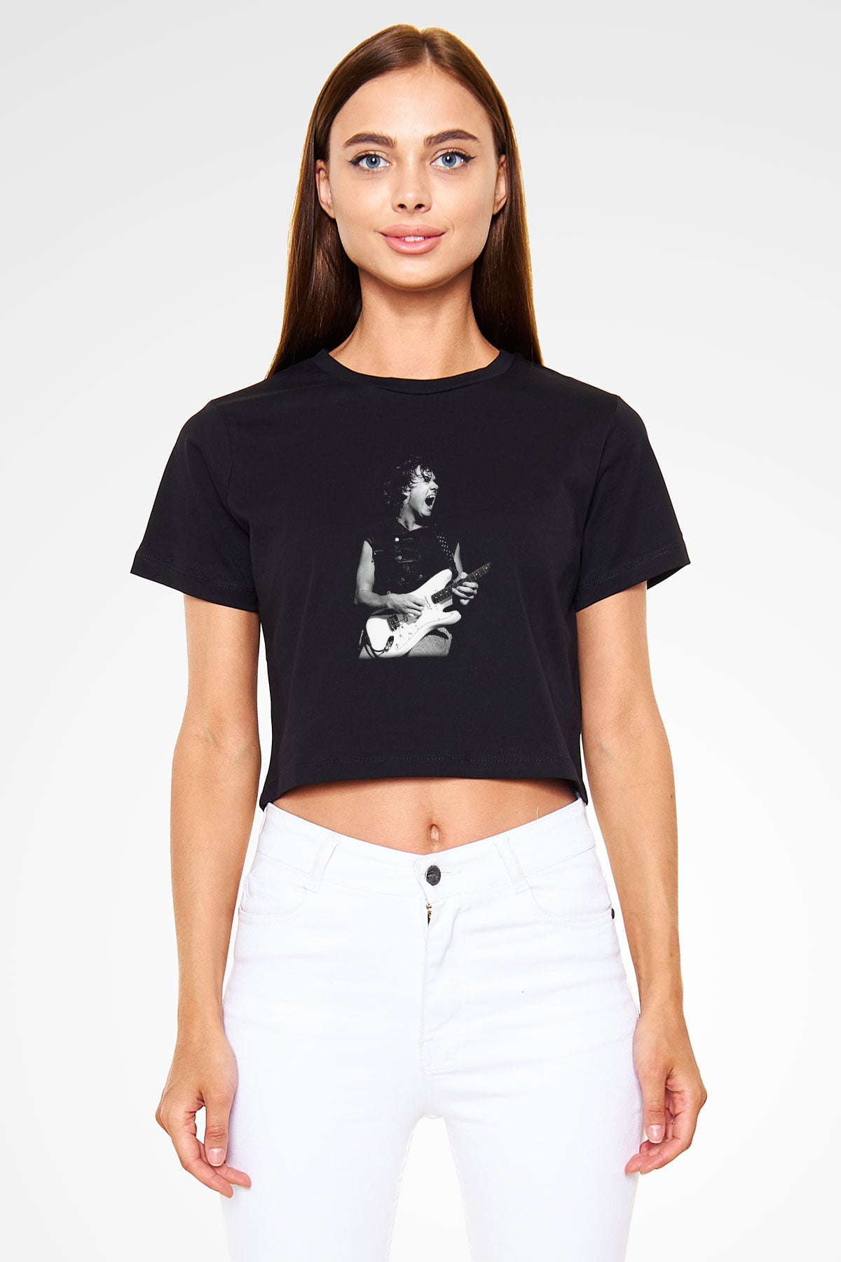 Gary Moore Siyah Crop Top Tişört