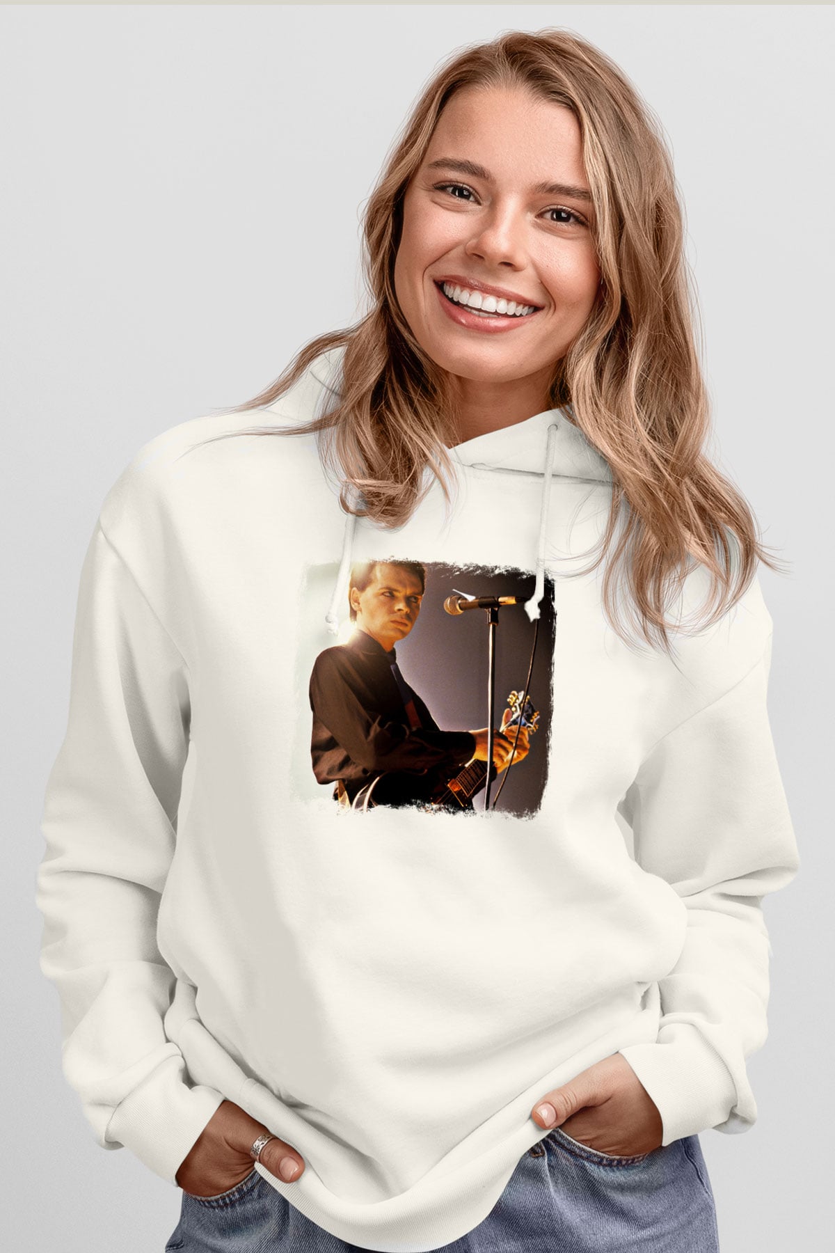 Gary Numan Baskılı Unisex Beyaz Hoodie