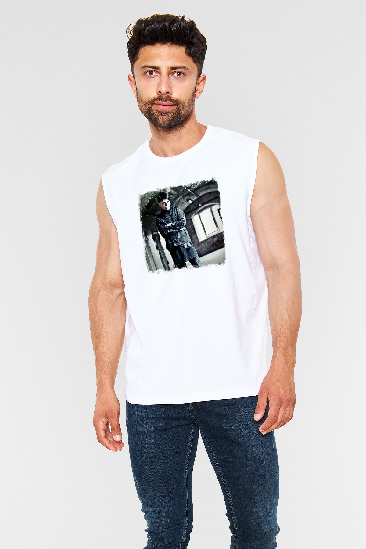 Gary Numan Baskılı Unisex Beyaz Kolsuz Tişört
