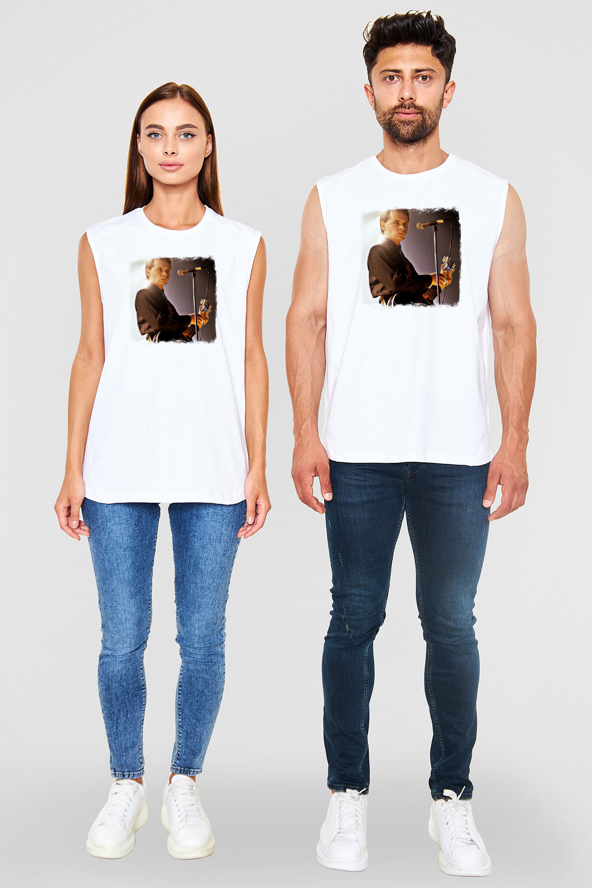 Gary Numan Baskılı Unisex Beyaz Kolsuz Tişört