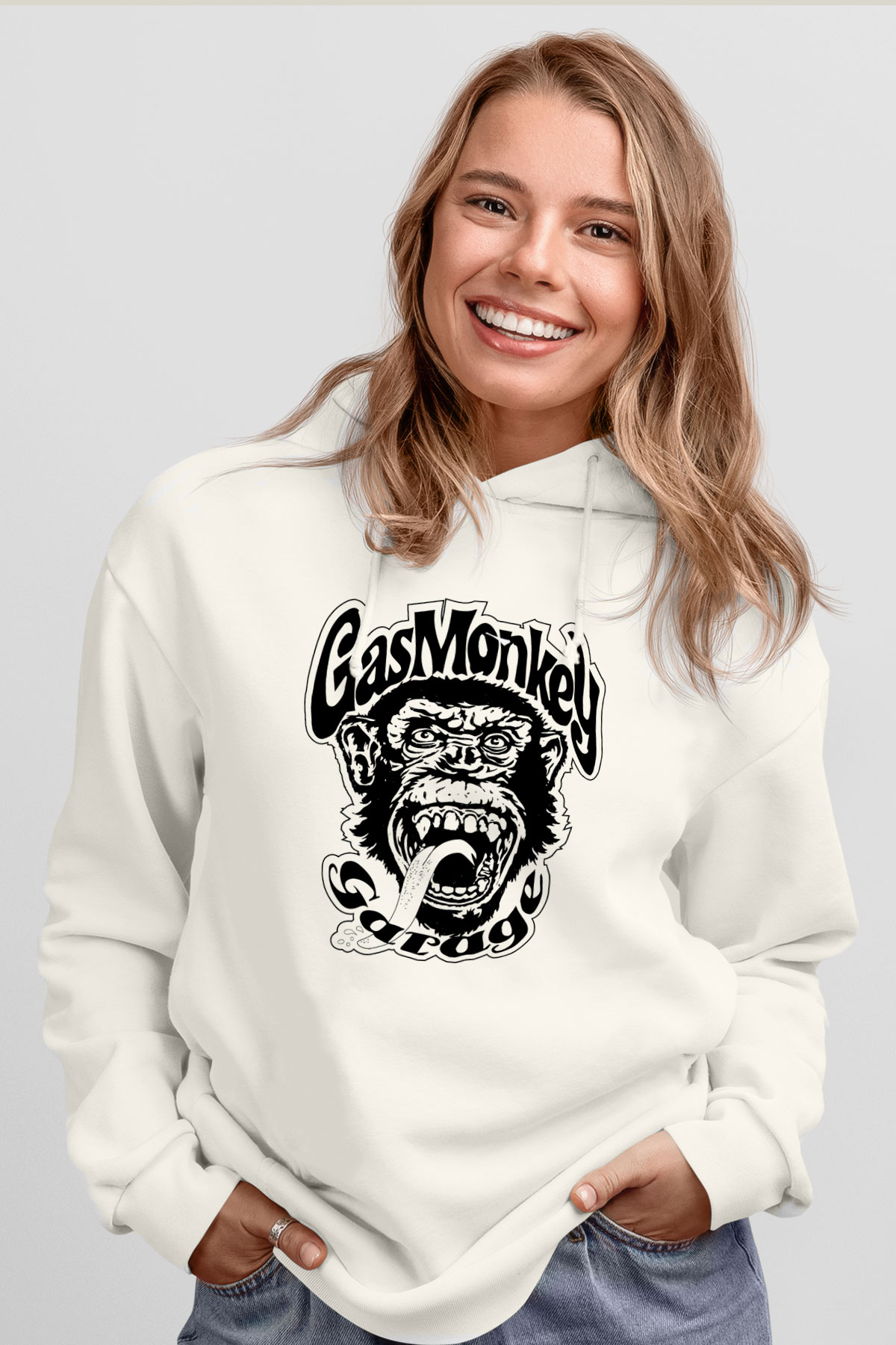 Gas Monkey Garage Beyaz Unisex Kapşonlu Sweatshirt