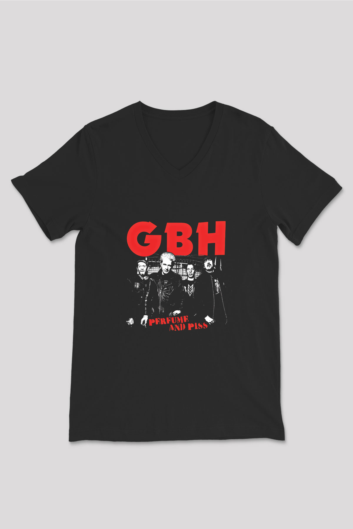 GBH Baskılı Unisex Siyah V Yaka Tişört