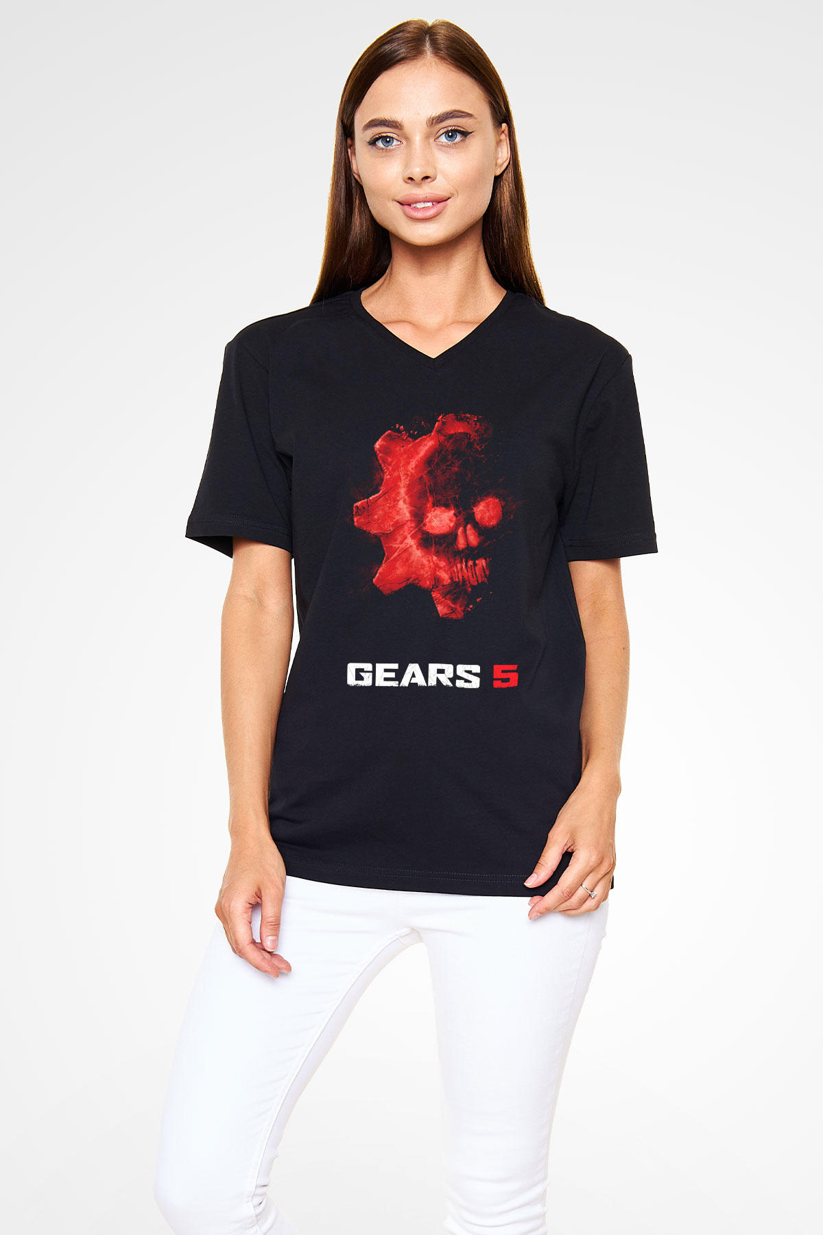 Gears of War Siyah Unisex V Yaka Tişört