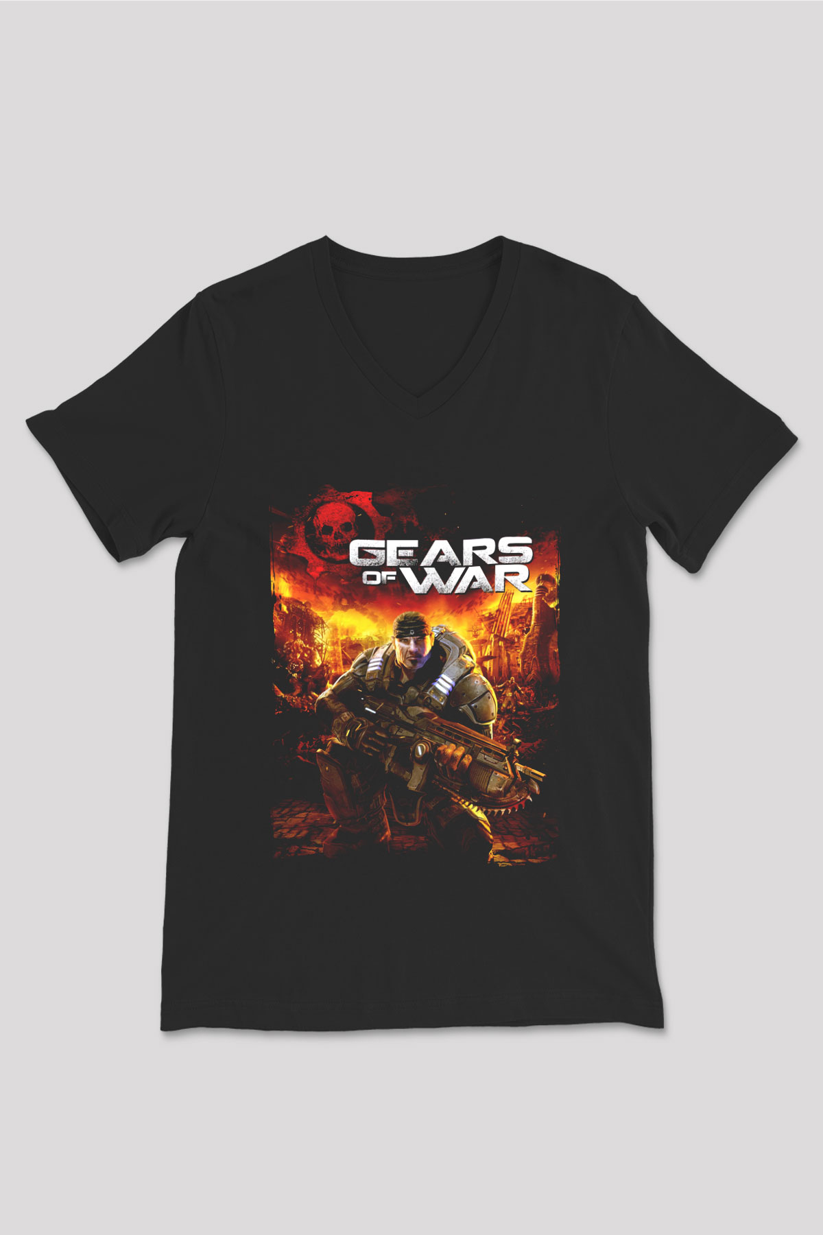 Gears of War Siyah Unisex V Yaka Tişört