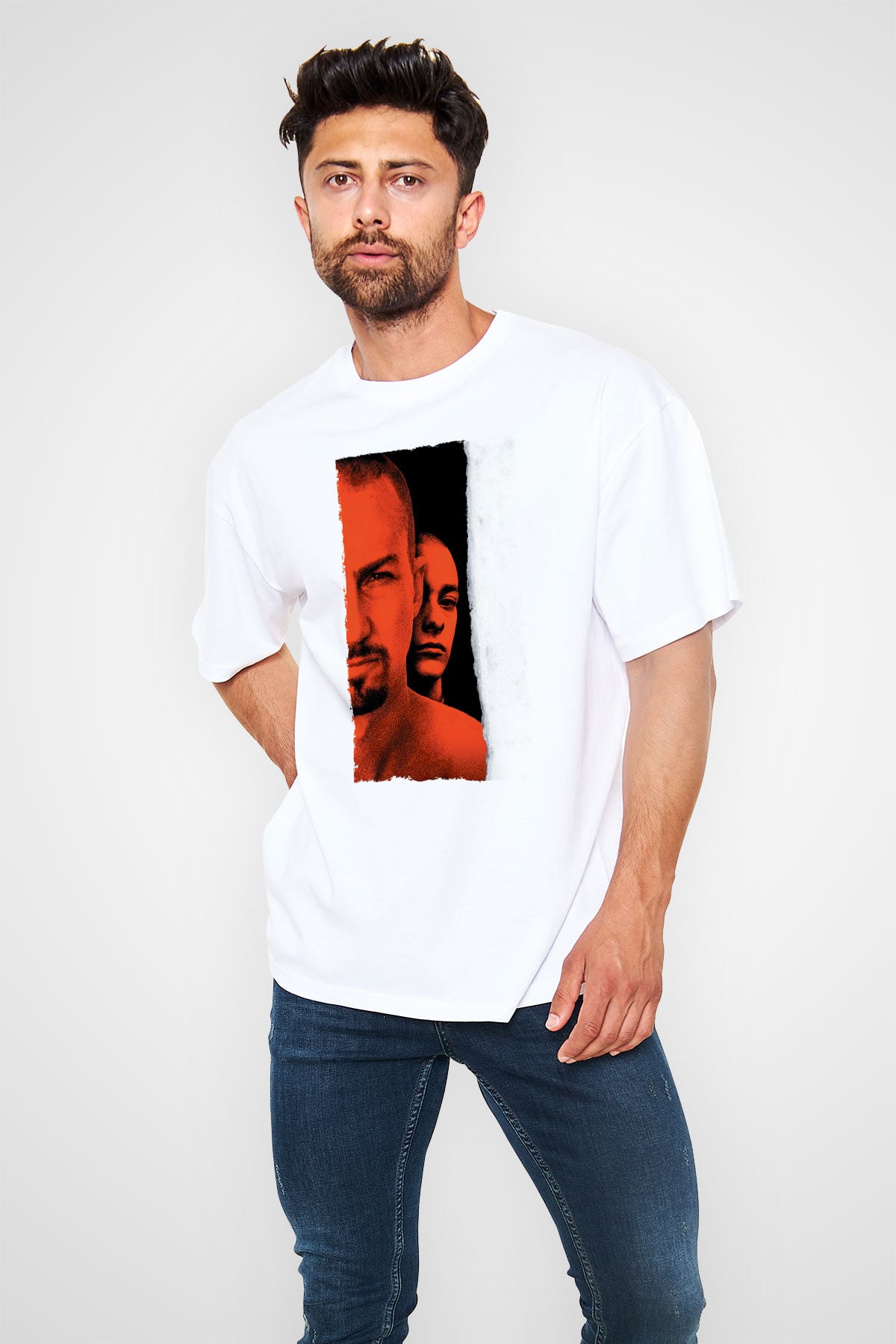 Geçmişin Gölgesinde - American History X Baskılı Beyaz Oversize Tişört