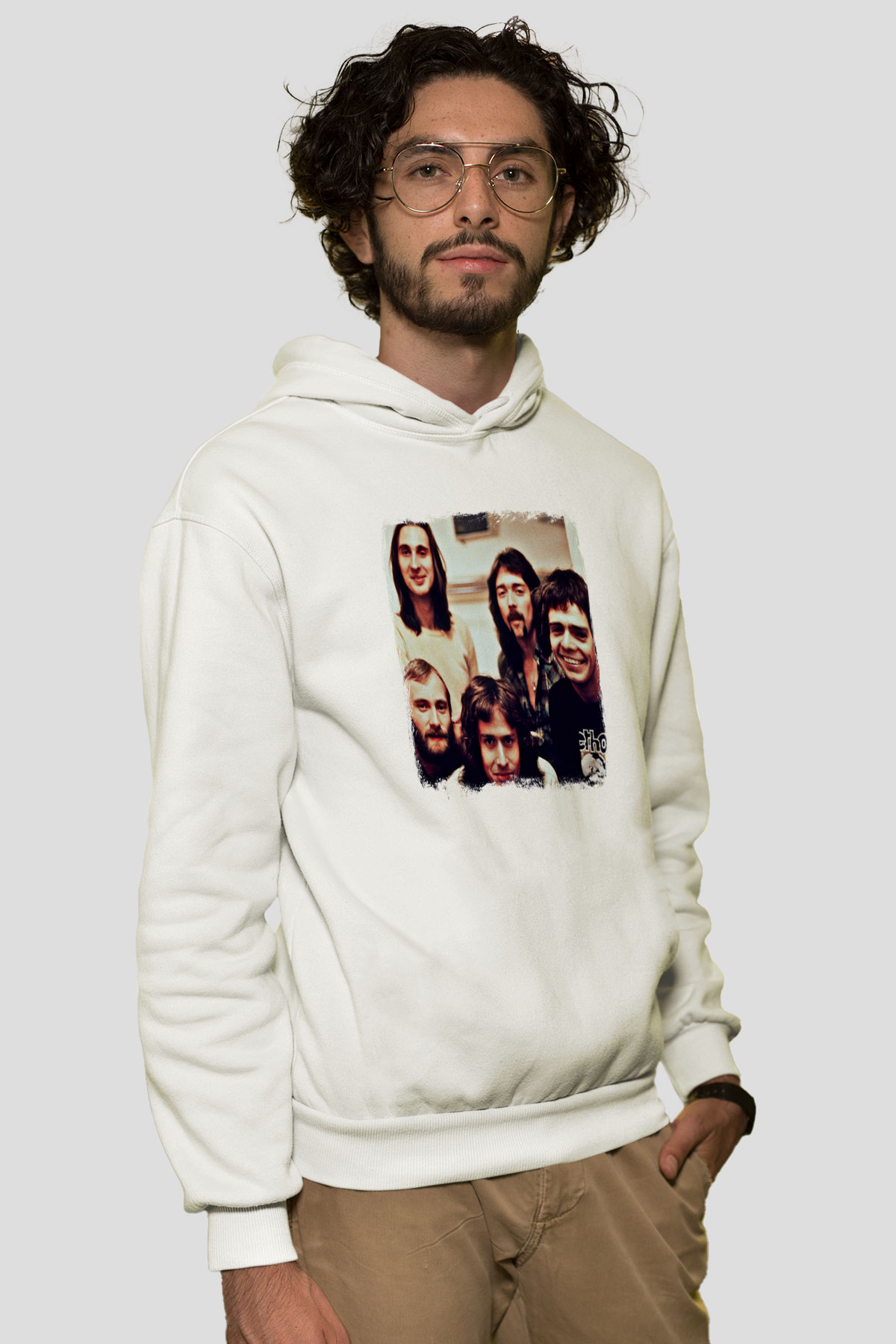 Genesis Baskılı Unisex Beyaz Hoodie