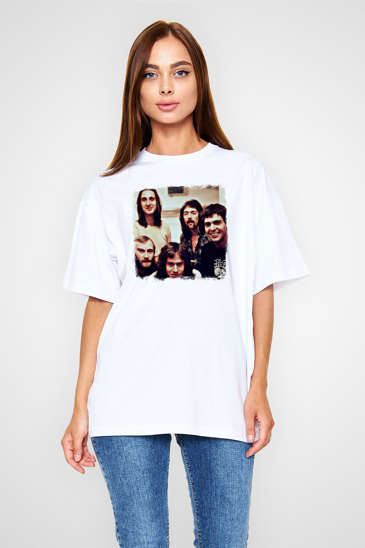 Genesis Baskılı Unisex Beyaz Oversize Tişört