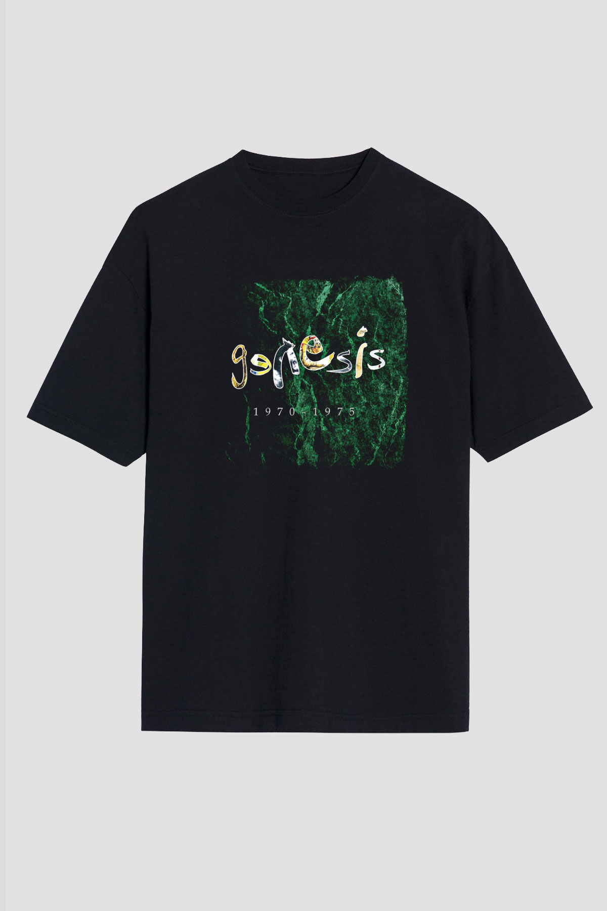 Genesis Baskılı Unisex Siyah Oversize Tişört