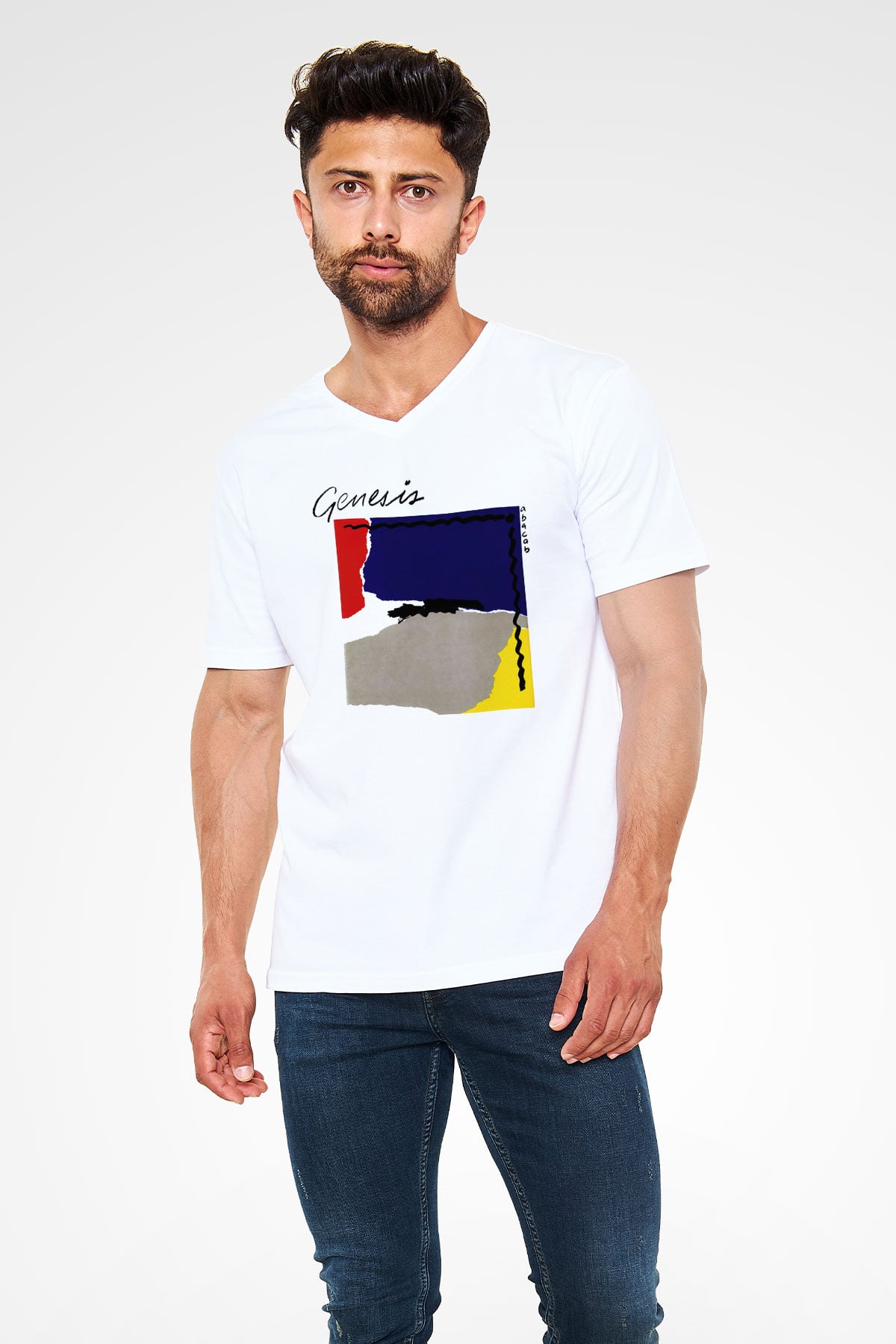 Genesis Beyaz Unisex V Yaka Tişört T-Shirt