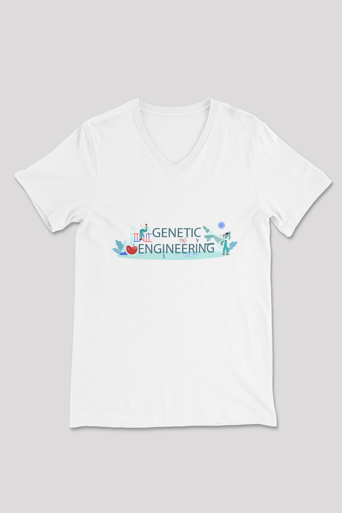 Genetik Mühendisliği Baskılı Unisex Beyaz V Yaka Tişört