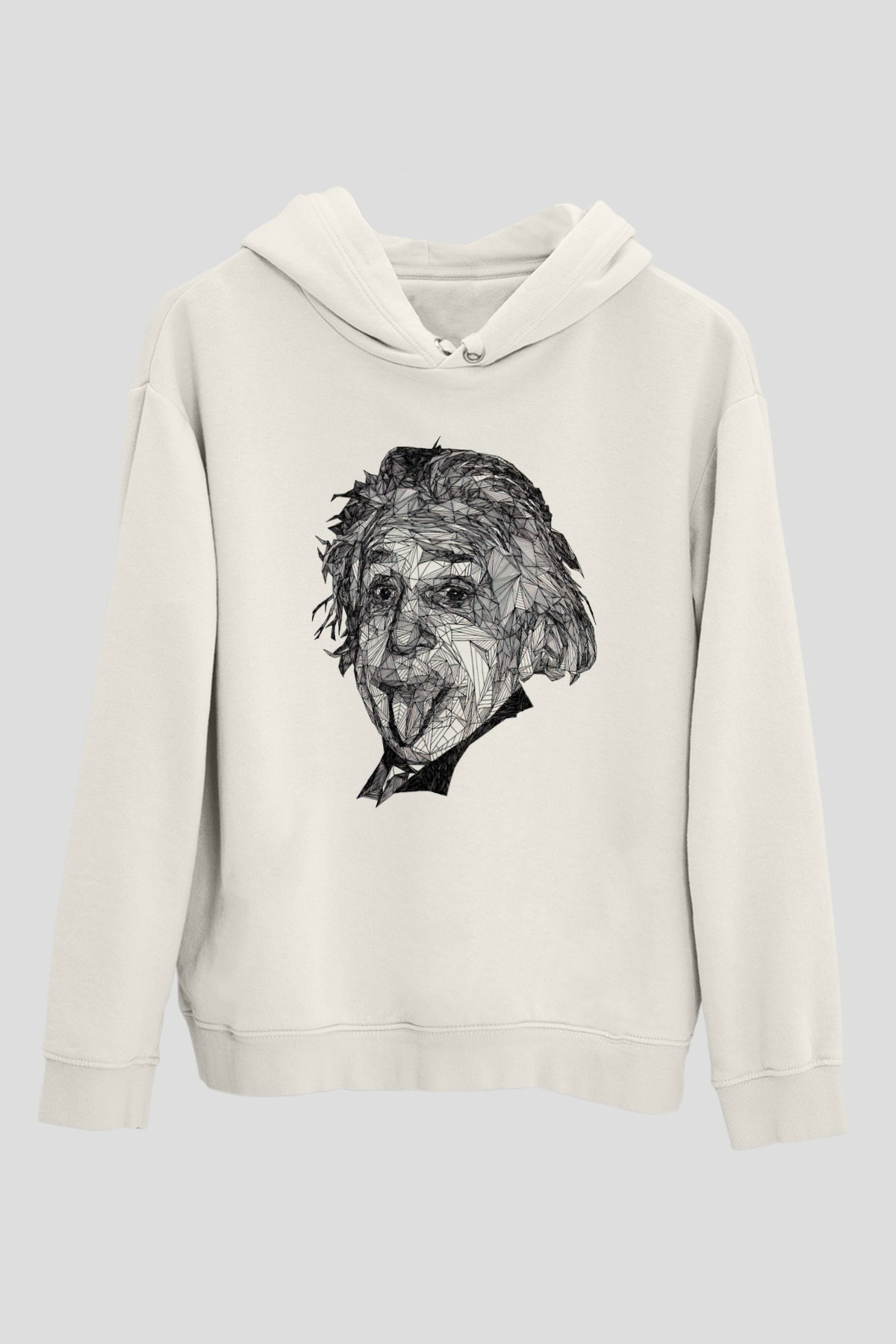 Geometrik Aibert Einstein Portesi Baskılı Unisex Beyaz Hoodie