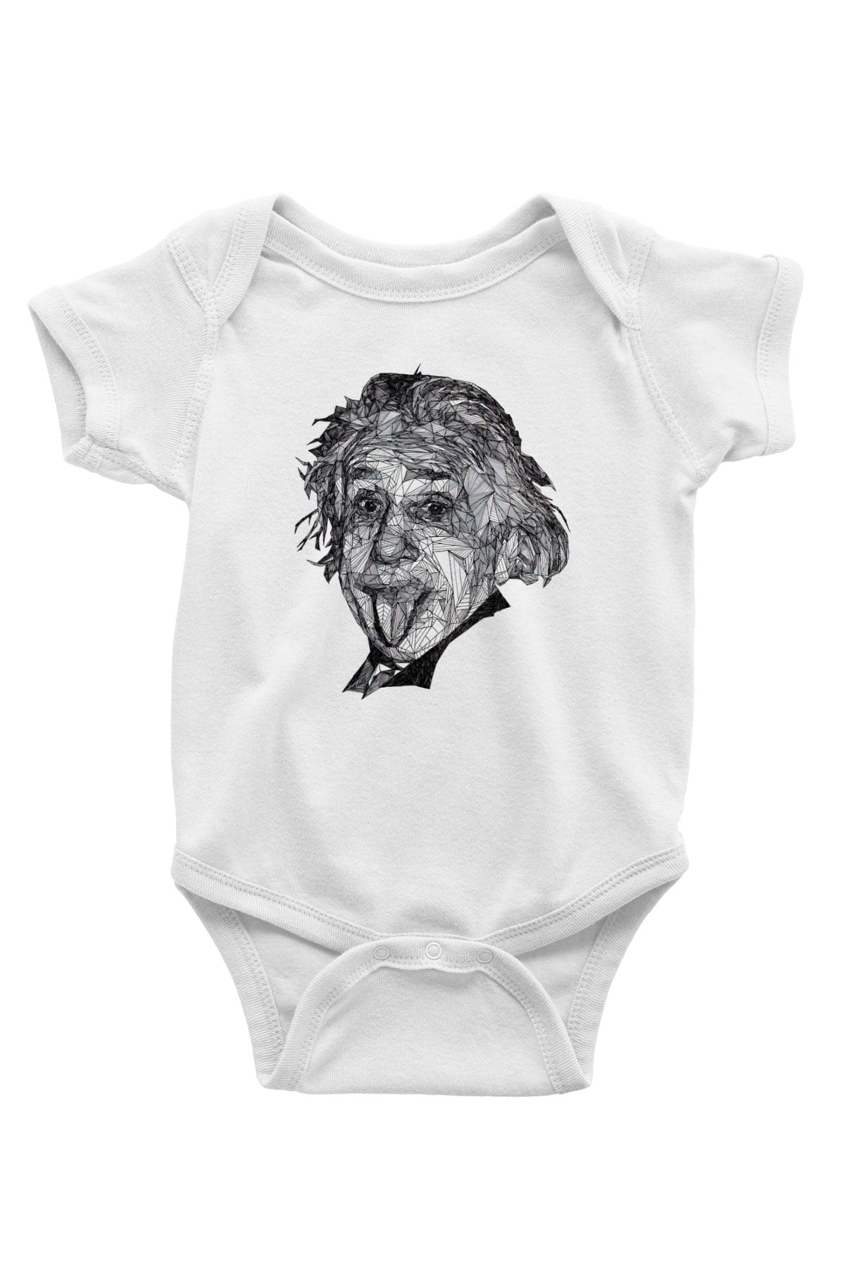 Geometrik Aibert Einstein Portesi Baskılı Unisex Beyaz Bebek Body - Zıbın