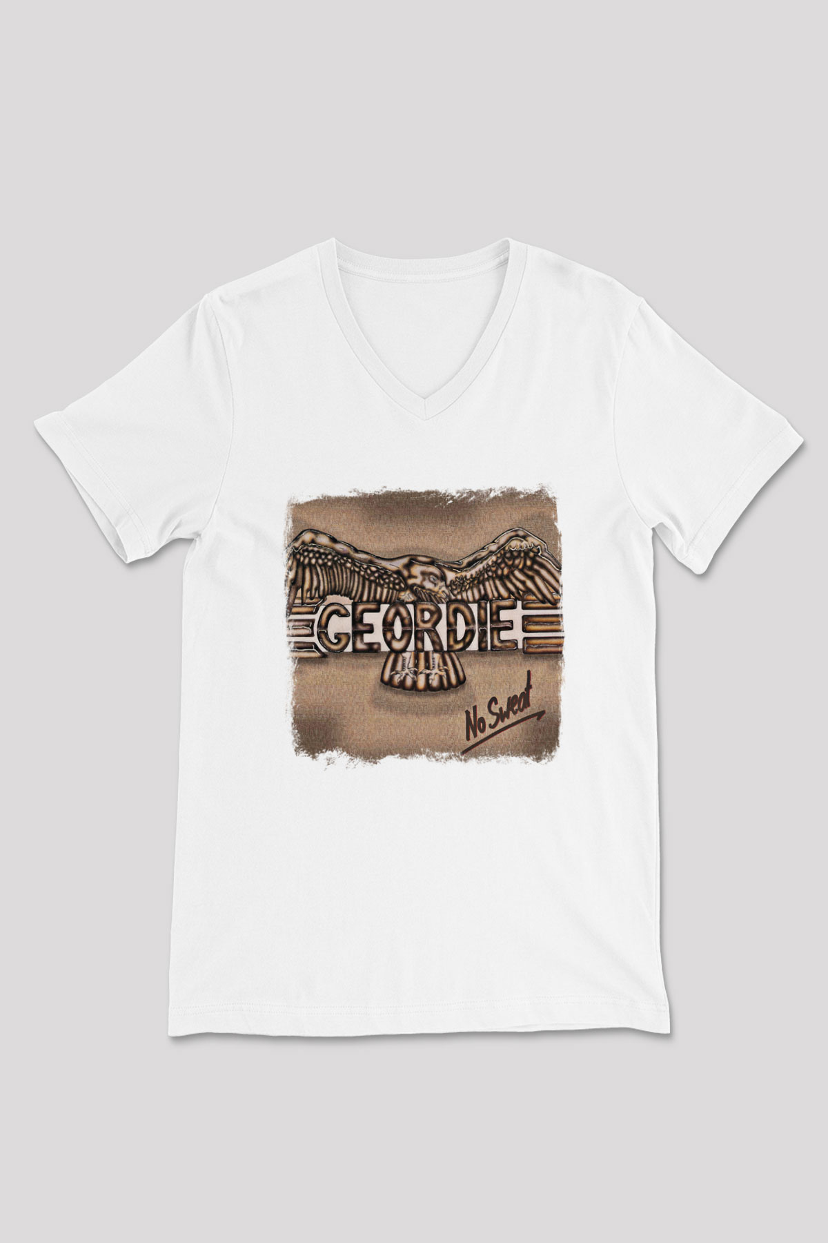 Geordie Baskılı Unisex Beyaz V Yaka Tişört
