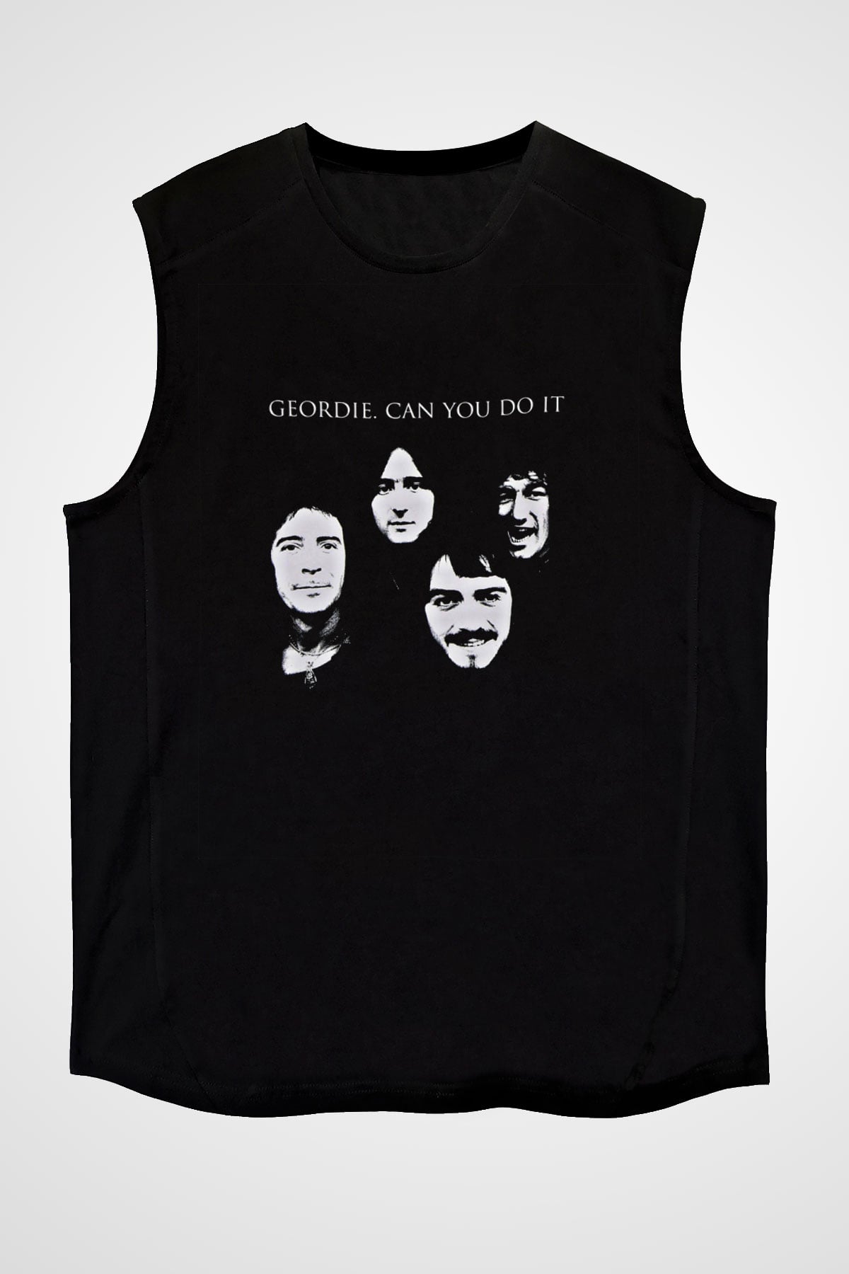 Geordie Baskılı Unisex Siyah Kolsuz Tişört