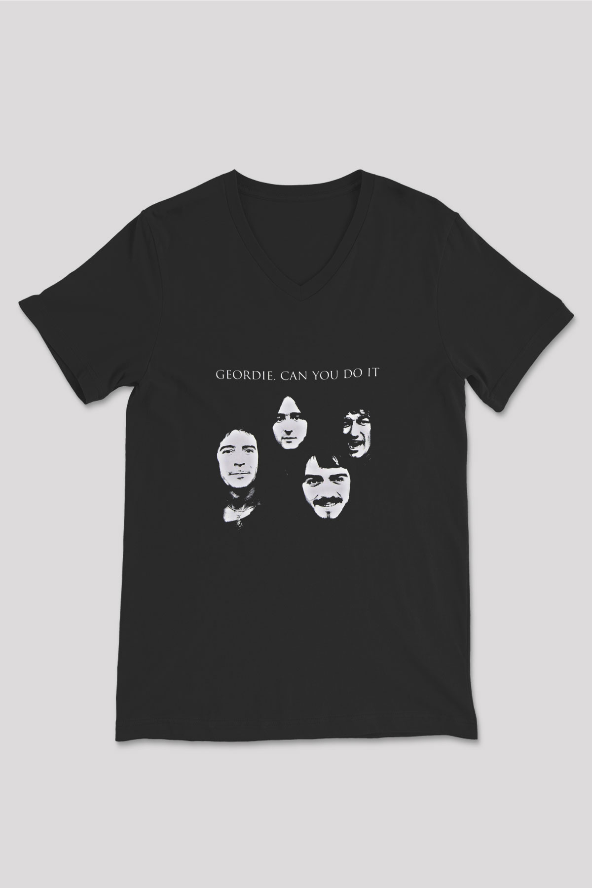 Geordie Baskılı Unisex Siyah V Yaka Tişört