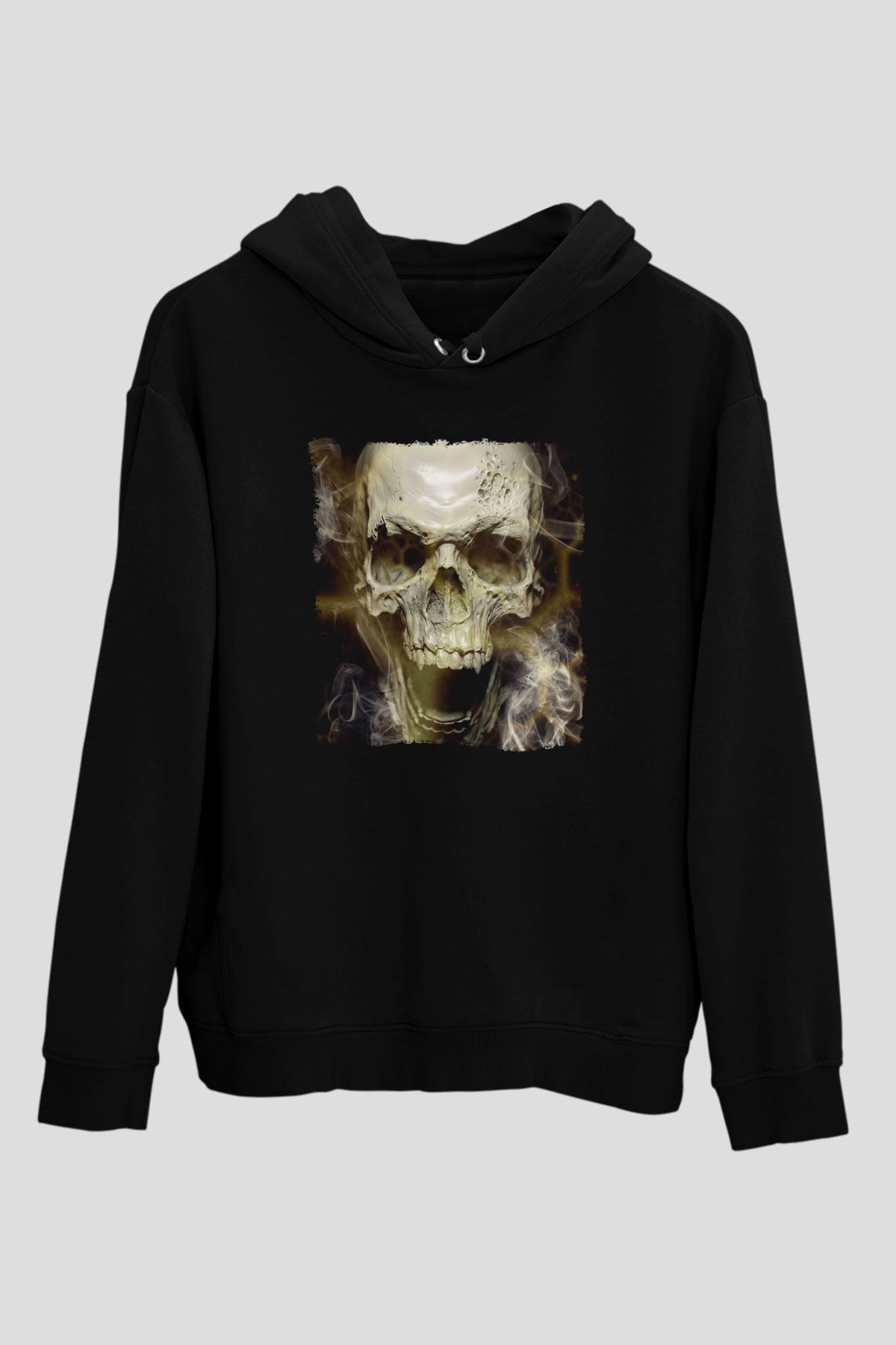 Gerçekçi Kurukafa Siyah Unisex Hoodie