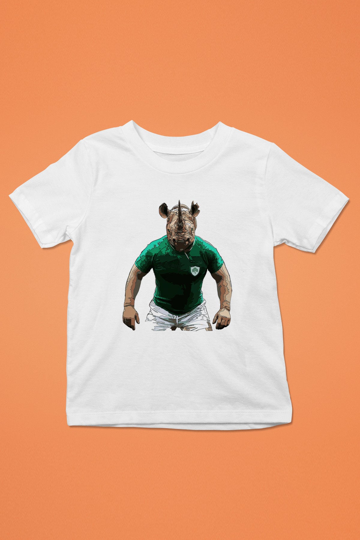 Gergedan Baskılı Beyaz Unisex Çocuk Tişört